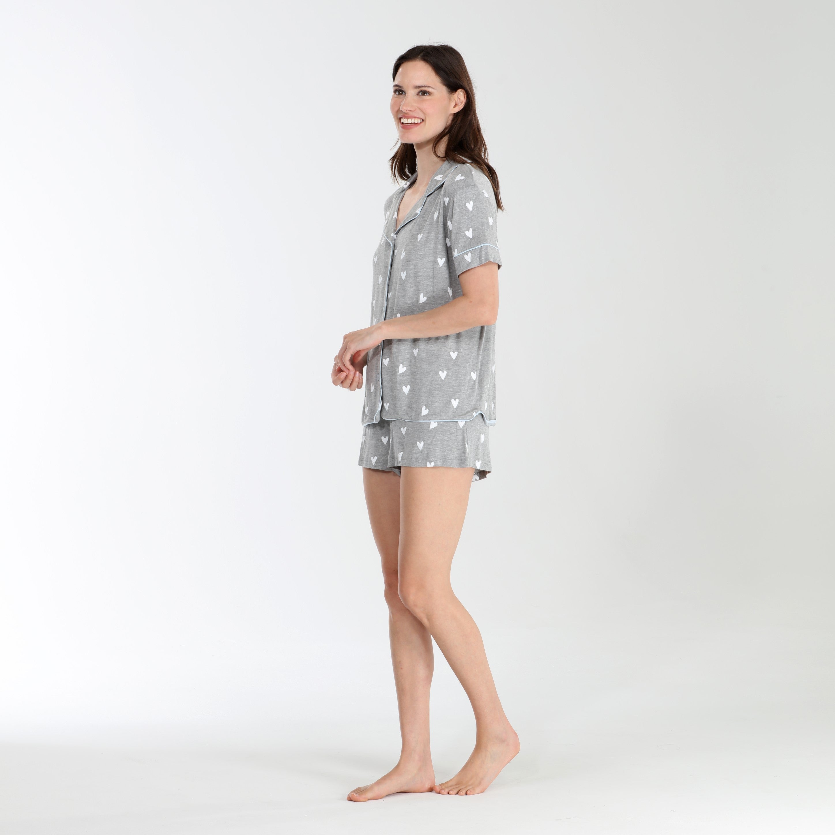 All American Shortie PJ Set in Heather Grey Hearts - Shortie Set -