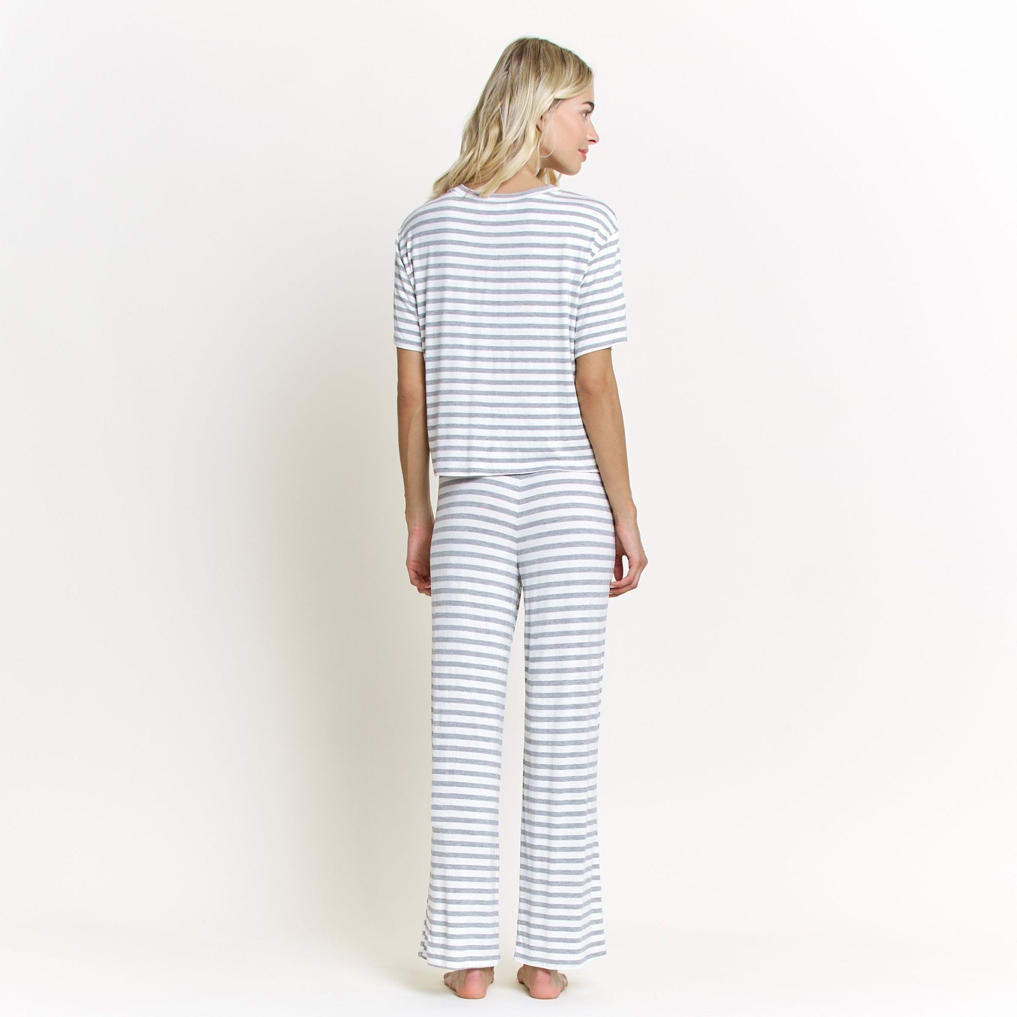 All American Tee Pant Set In Ivory Stripe - Sleepshirt+Pants -