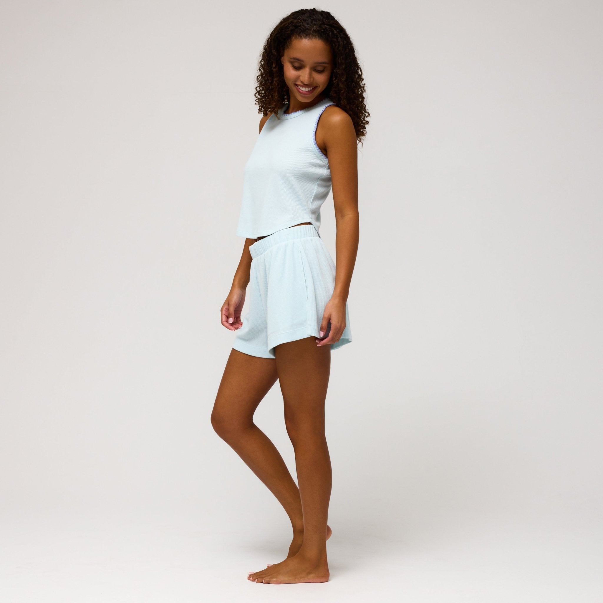Kickback Tank Shortie Set in Sea Foam - -