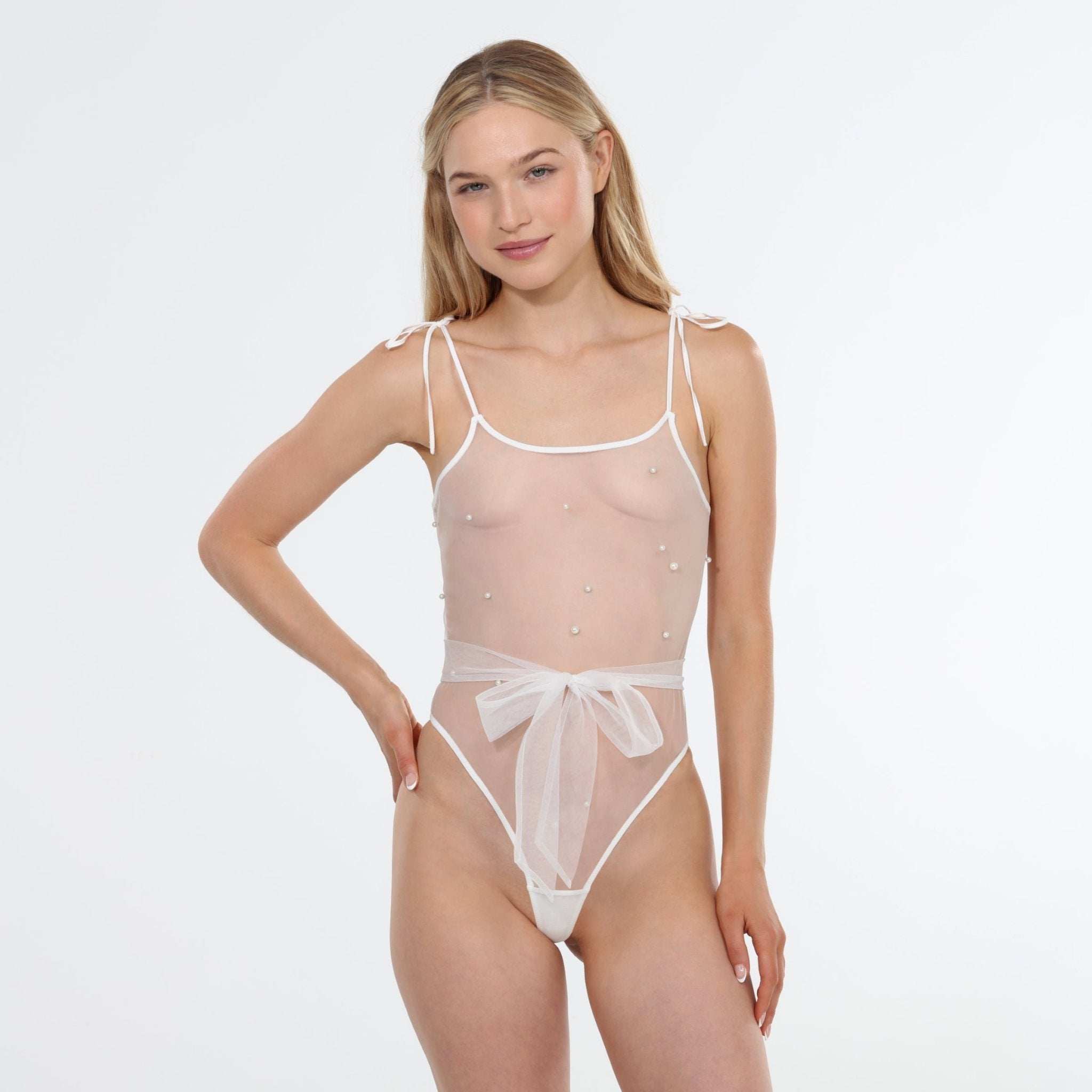 Pretty in Pearls Tie Booty Veil in White - -