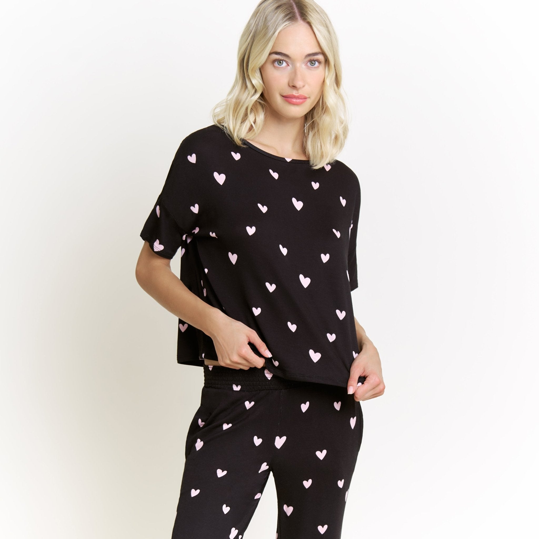 Sun Lover PJ Set In Black Hearts - Sleepwear & Loungewear -