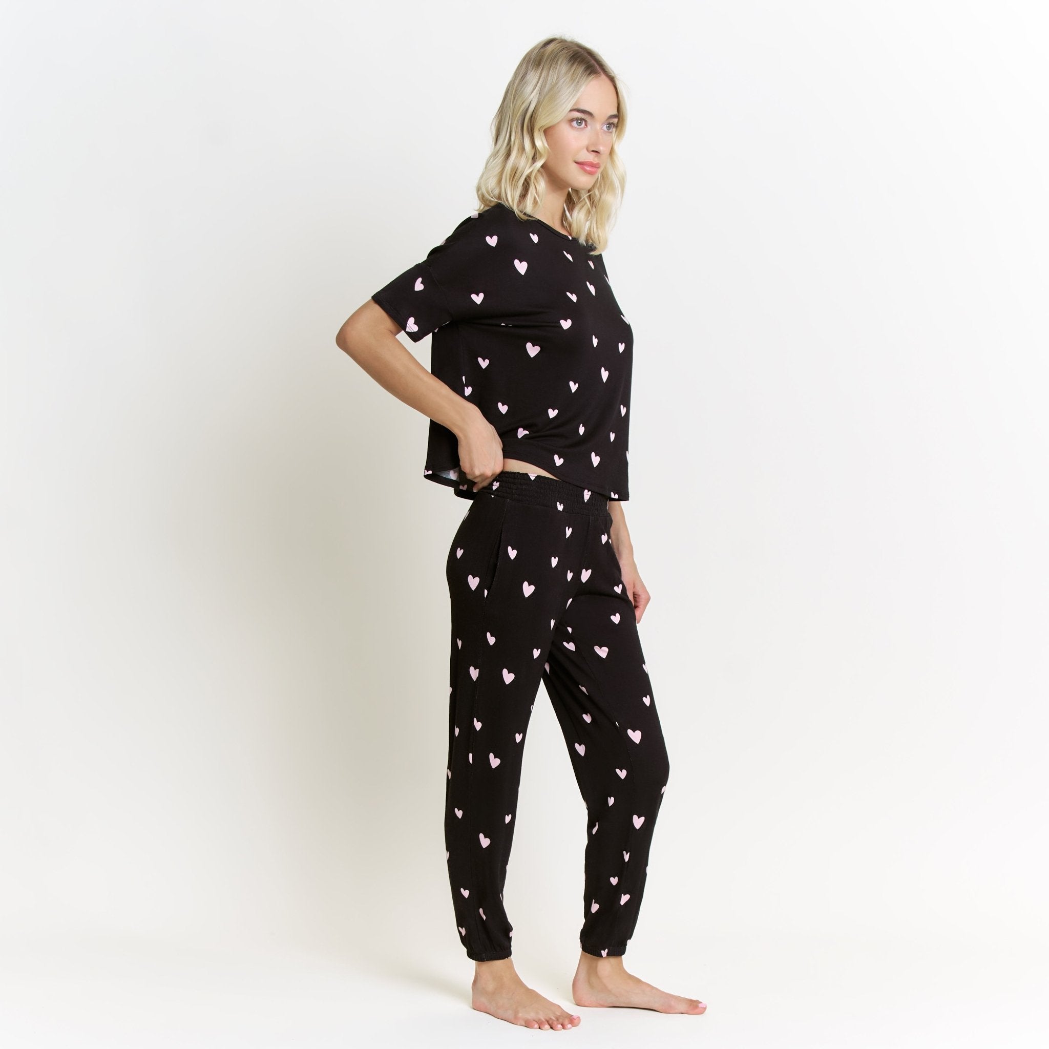 Sun Lover PJ Set In Black Hearts - Sleepwear & Loungewear -