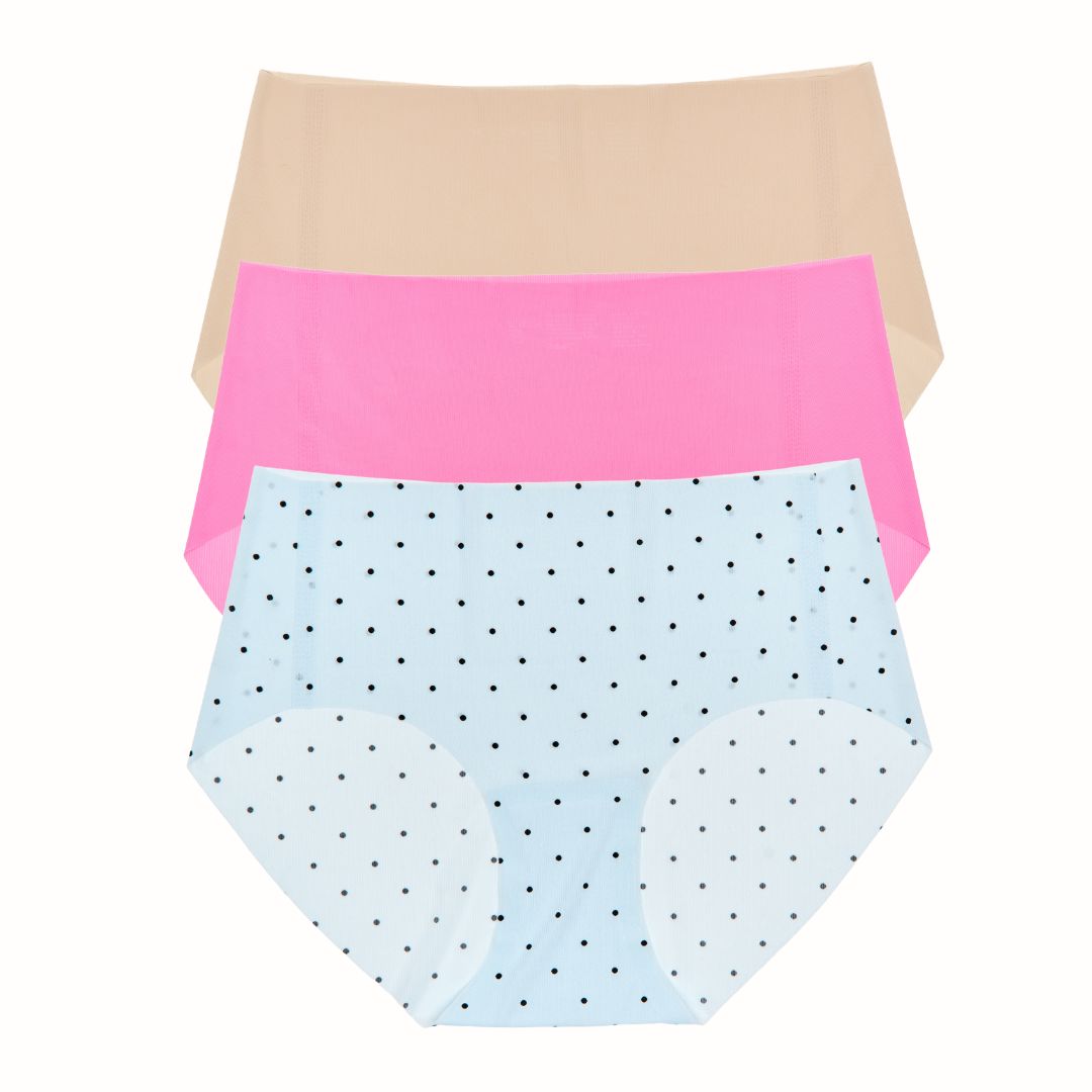 Like Nothing Hipster 3-Pack in Nude, Hot Fuchsia, & Blue Swiss Dot - Underwear -