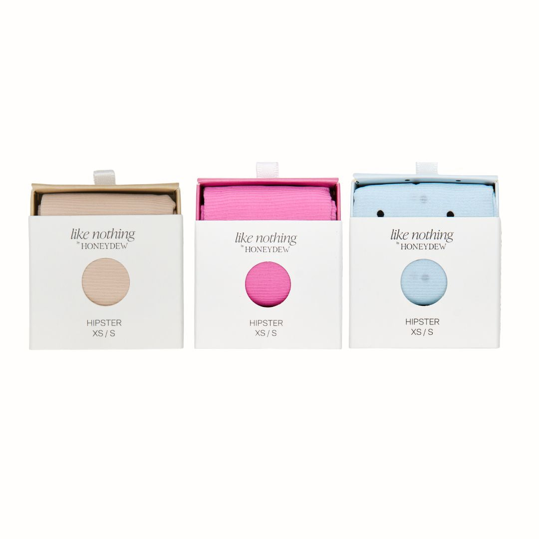 Like Nothing Hipster 3-Pack in Nude, Hot Fuchsia, & Blue Swiss Dot - Underwear -