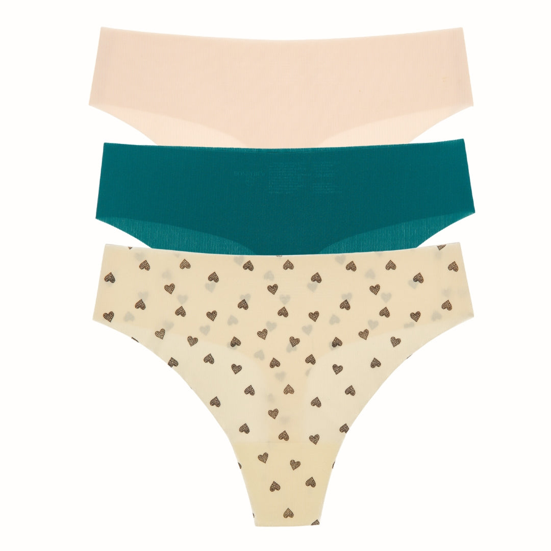 Like Nothing Thong 3-Pack in Nude, Bluegrass And Butter Daydream Hearts