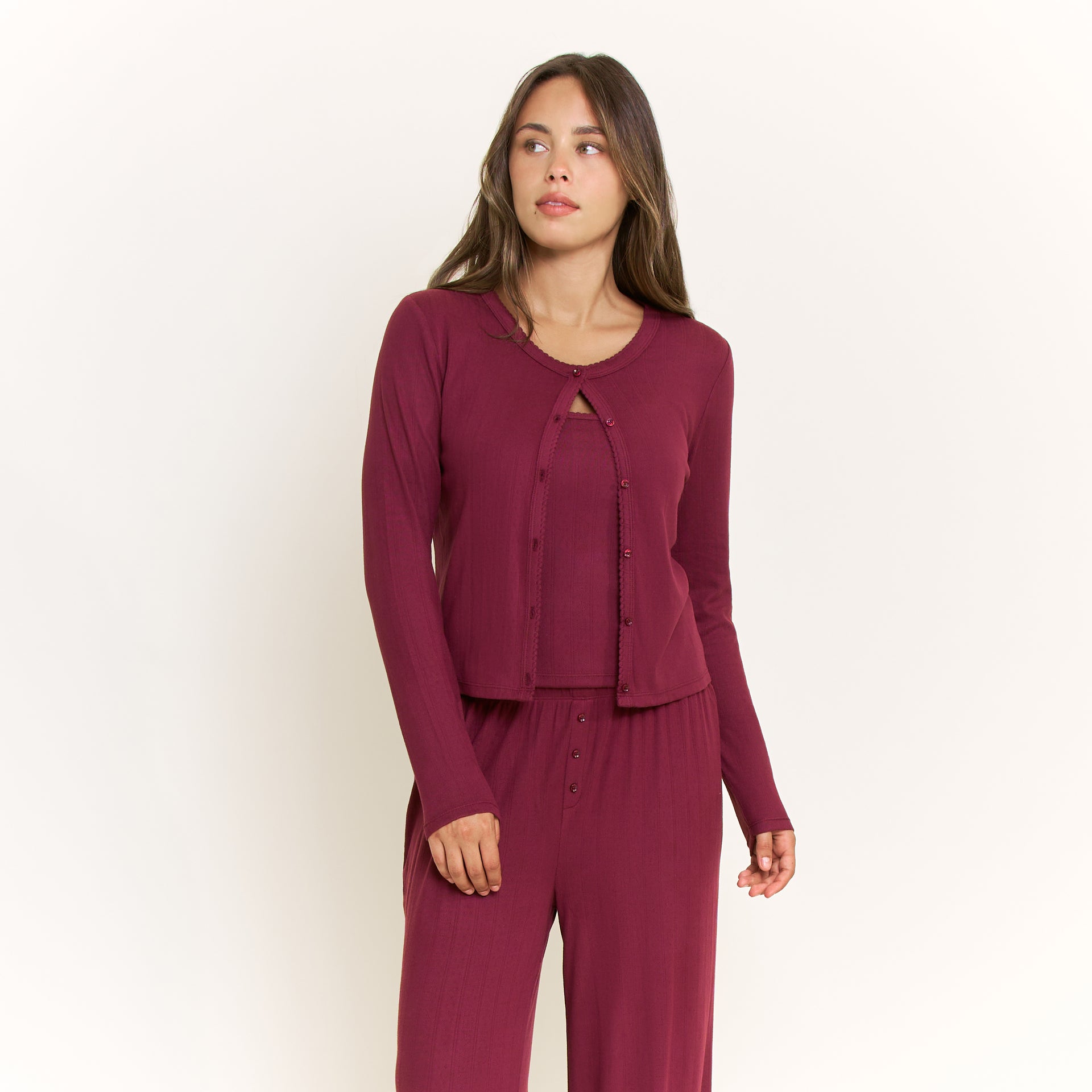 Blissful Cardigan in Red Wine - -