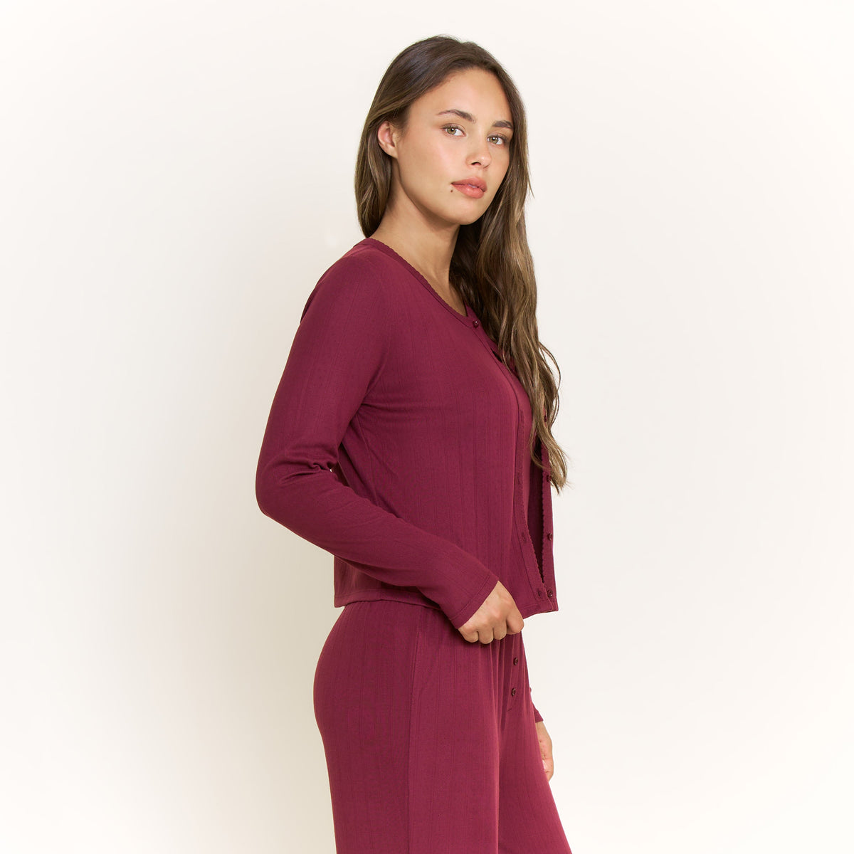 Blissful Cardigan in Red Wine - -
