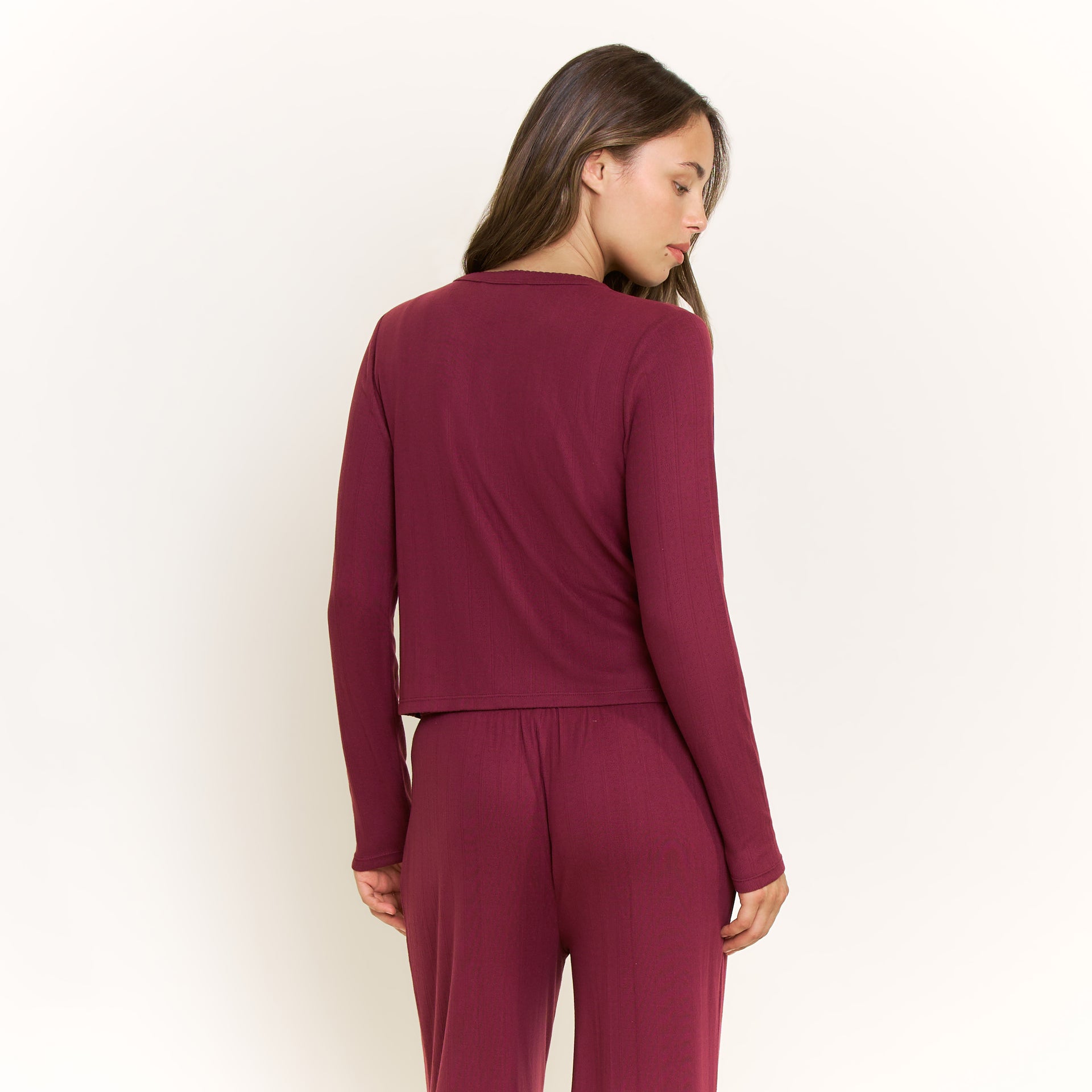 Blissful Cardigan in Red Wine - -