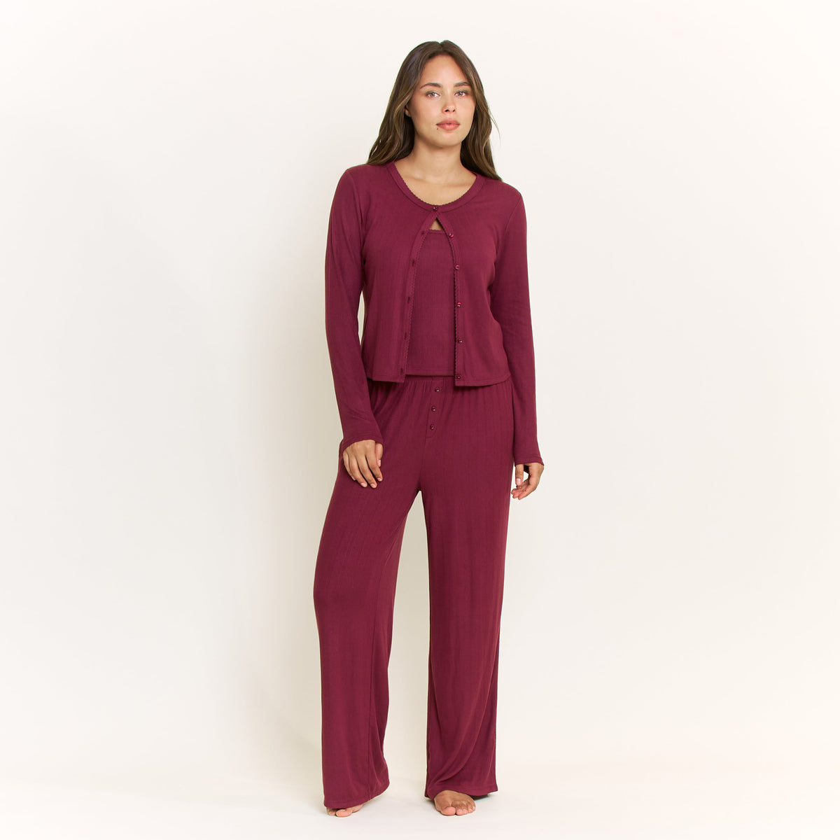 Blissful Cardigan in Red Wine - -