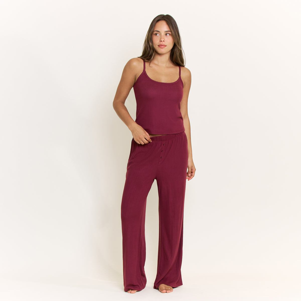 Blissful Cami Pant Set in Red Wine - -