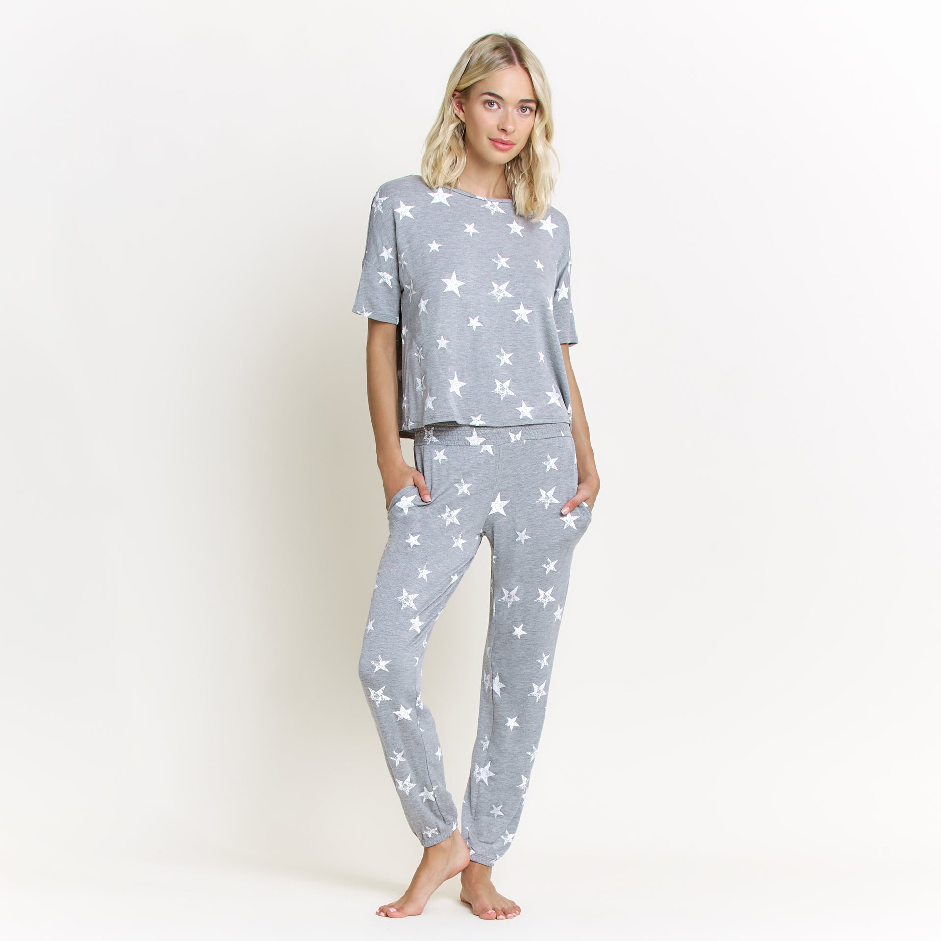 Sun Lover PJ Set In Heather Grey Stars - Sleepwear & Loungewear - XL