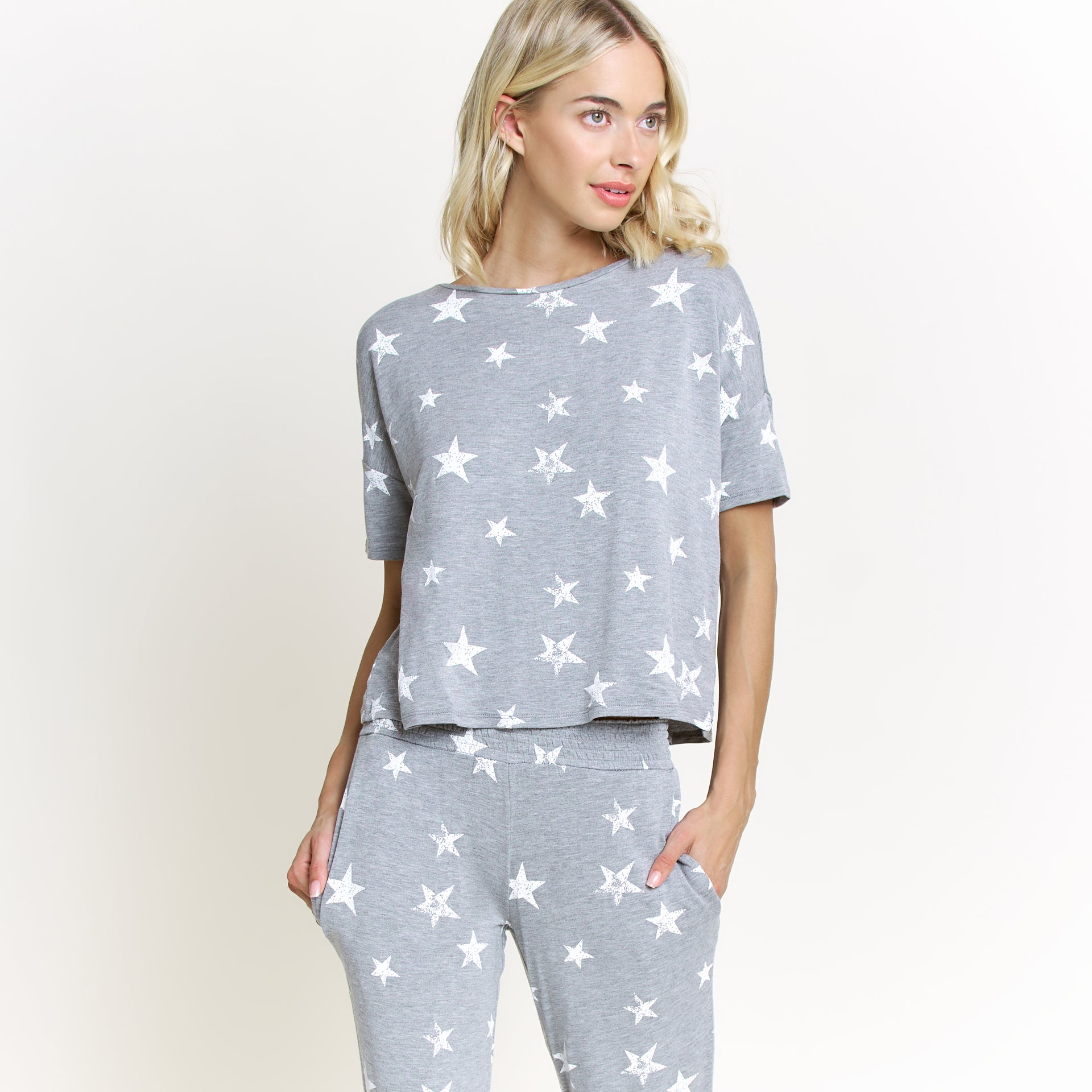 Sun Lover PJ Set In Heather Grey Stars - Sleepwear & Loungewear -