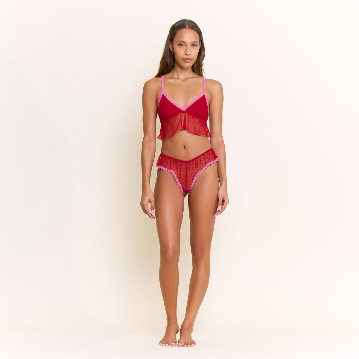 Arisa Shortie Set in Red Velvet - -