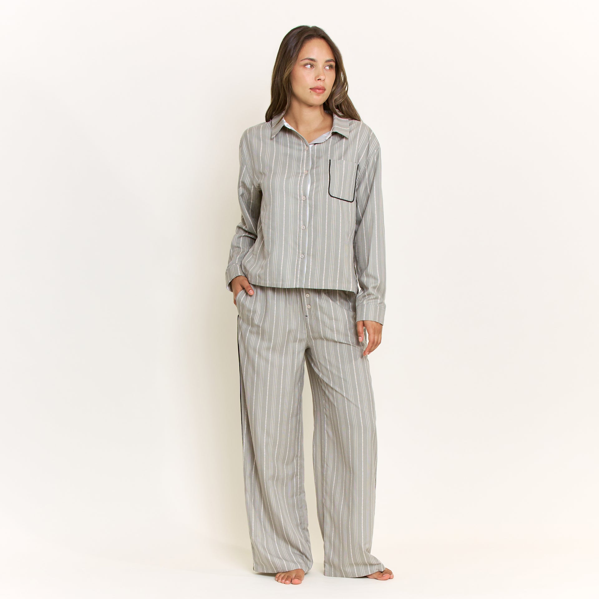 Nap Era Long Sleeve Top in Soft Olive Stripe - -