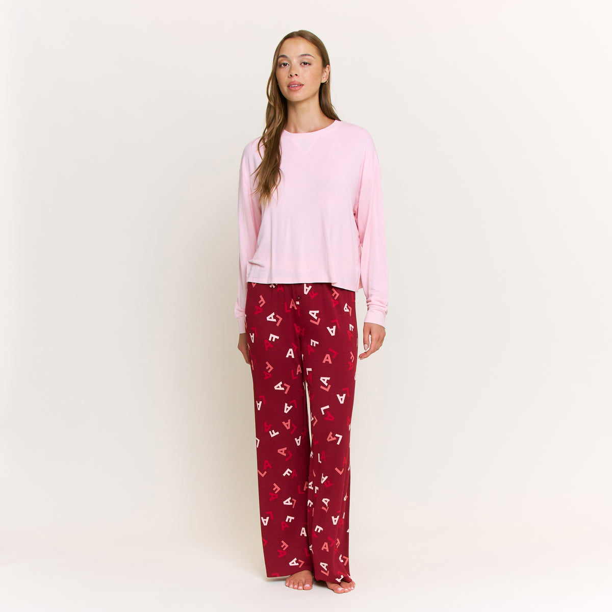 Sugar Sweetheart Long Sleeve Pant Set in Berry Fa La La - -