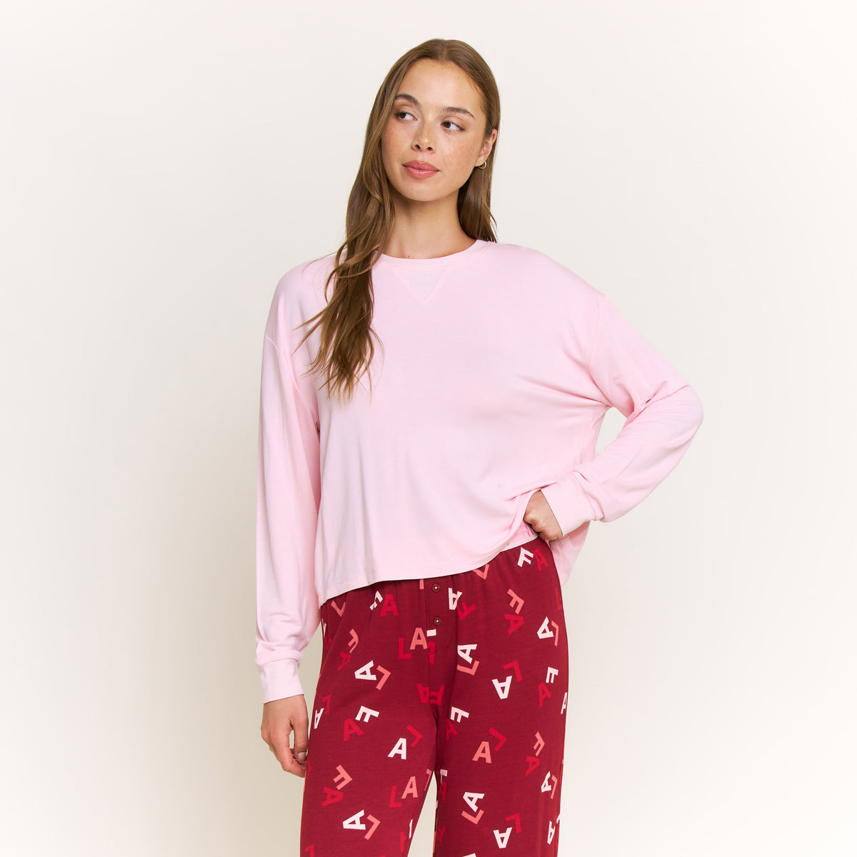 Sugar Sweetheart Long Sleeve Pant Set in Berry Fa La La - -