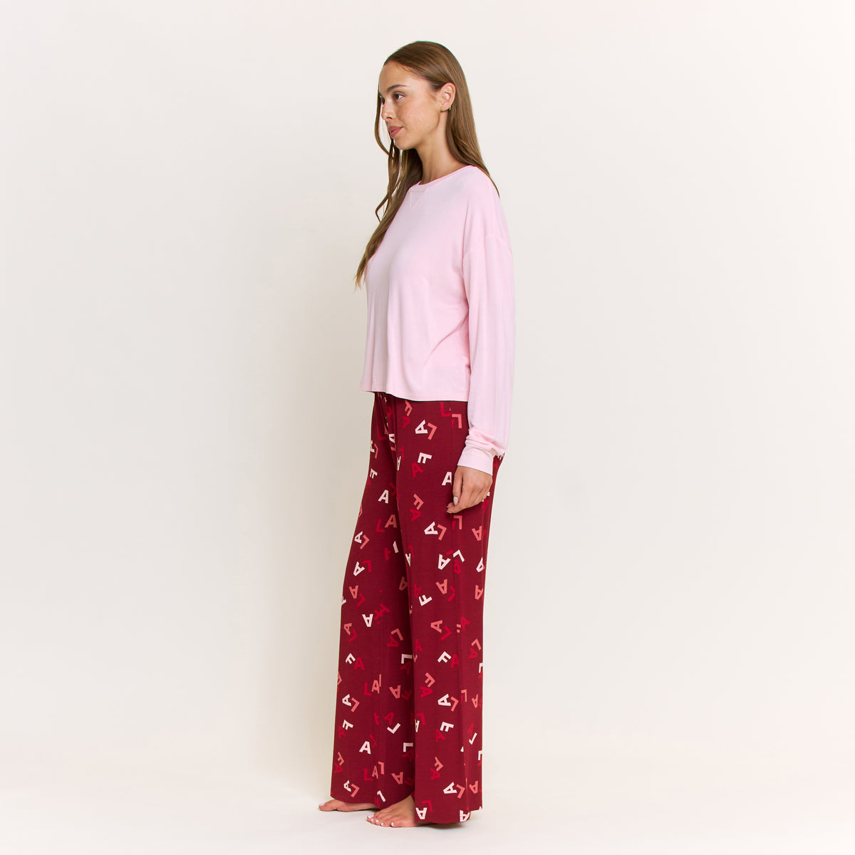 Sugar Sweetheart Long Sleeve Pant Set in Berry Fa La La - -