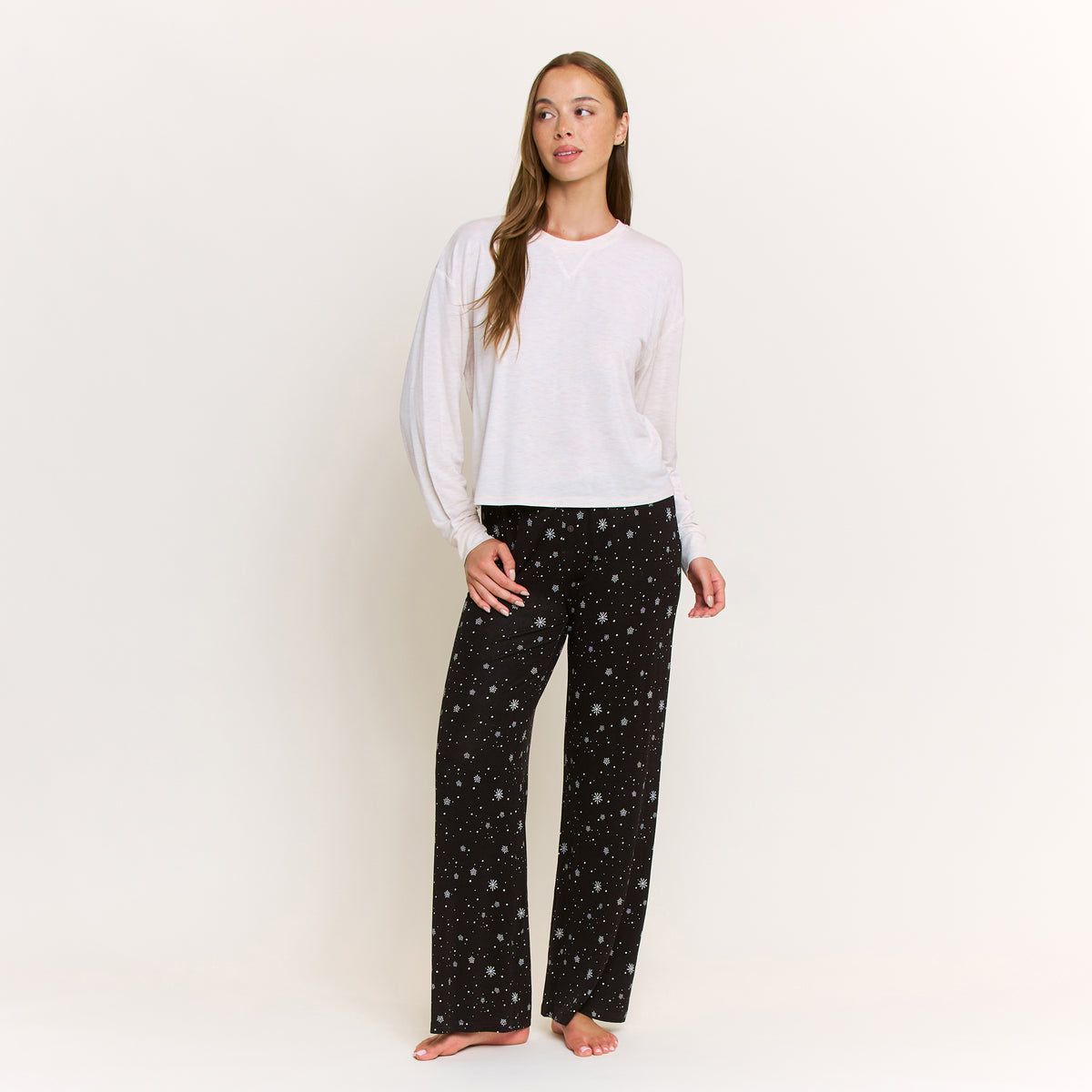 Sugar Sweetheart Long Sleeve Pant Set in Black Flurries - -