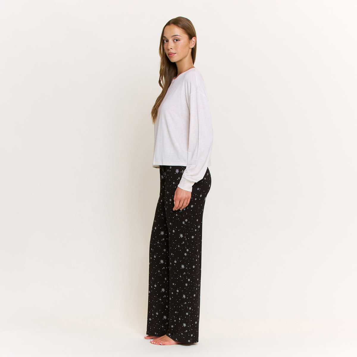 Sugar Sweetheart Long Sleeve Pant Set in Black Flurries - -