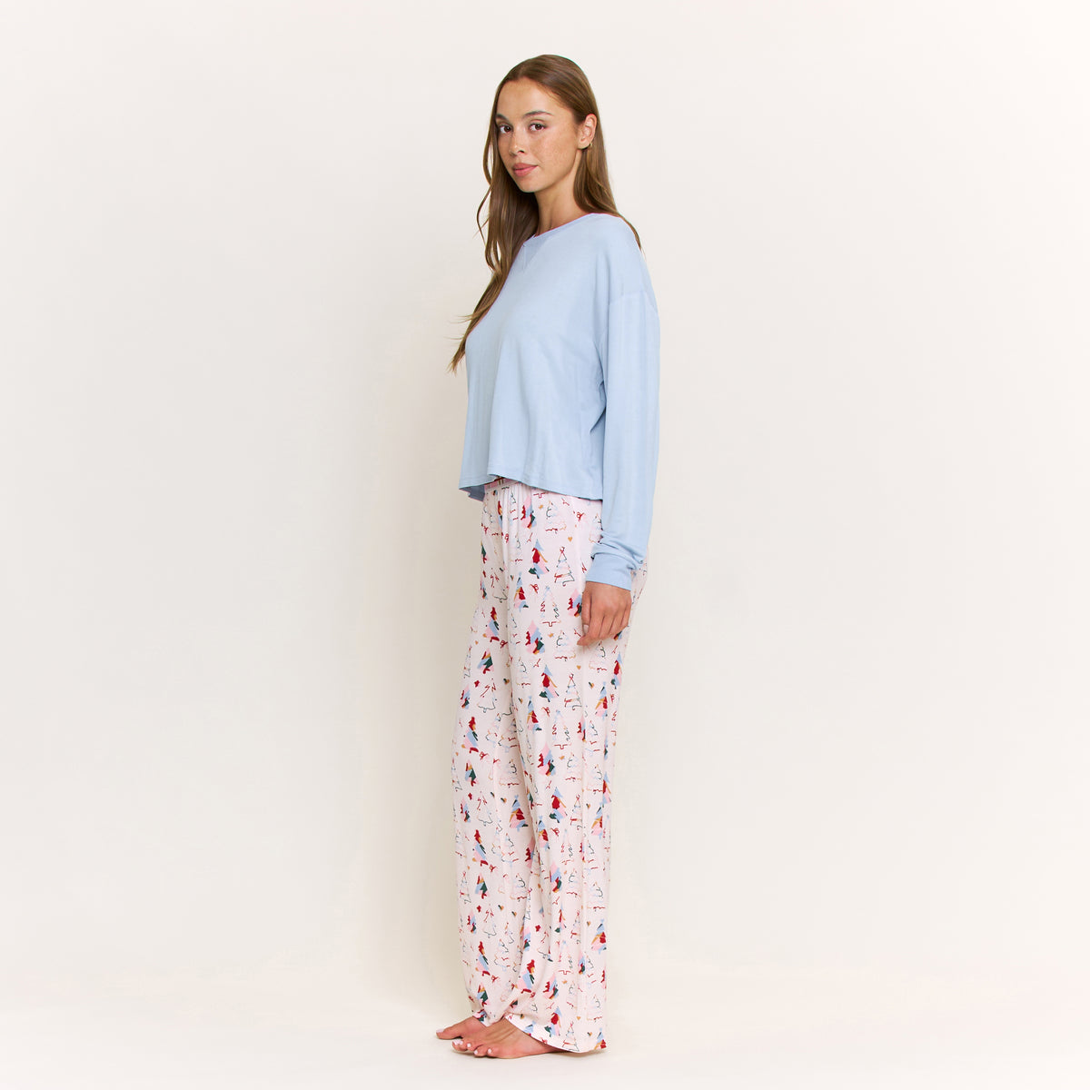 Sugar Sweetheart Long Sleeve Pant Set in Pale Pink Painted Trees - -