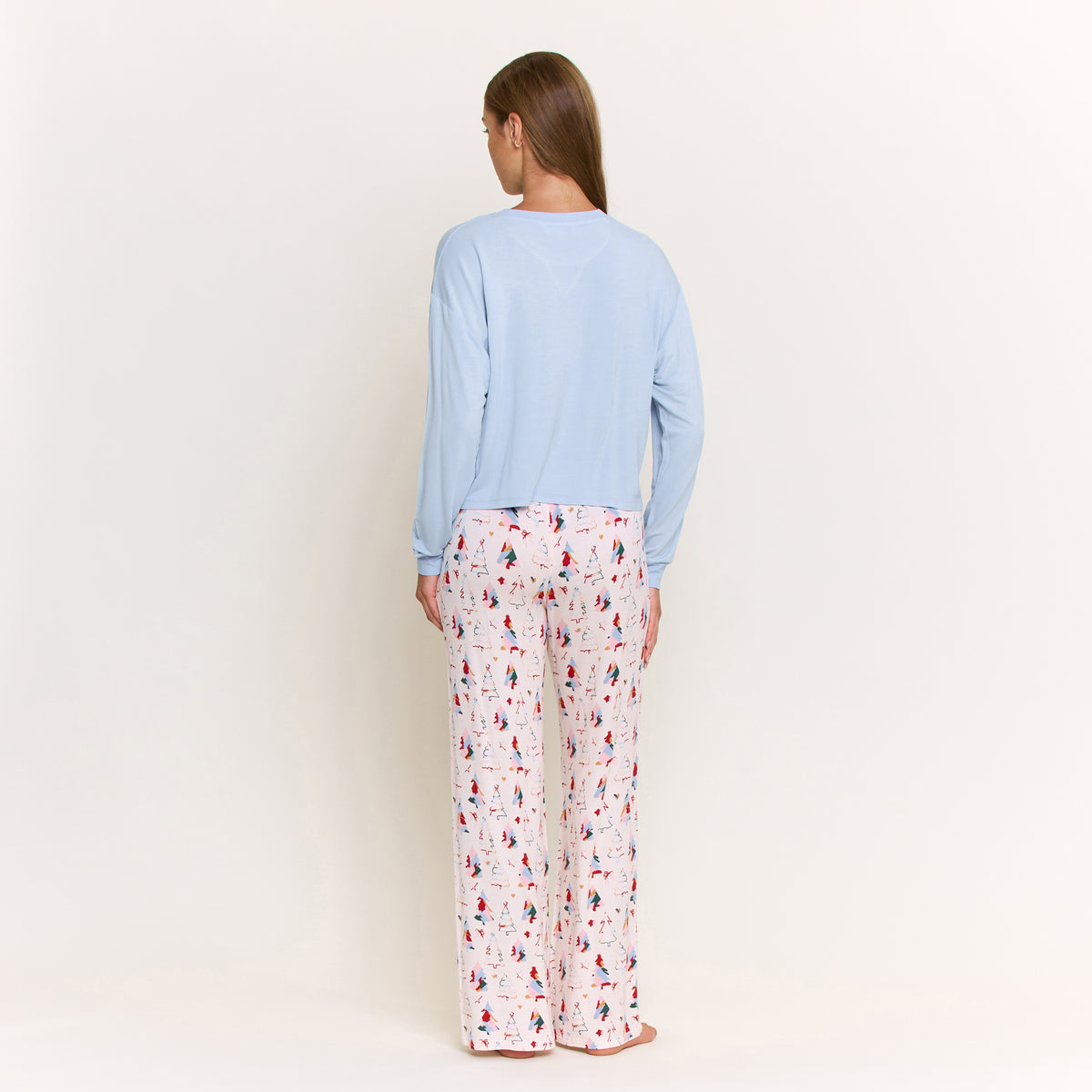 Sugar Sweetheart Long Sleeve Pant Set in Pale Pink Painted Trees - -