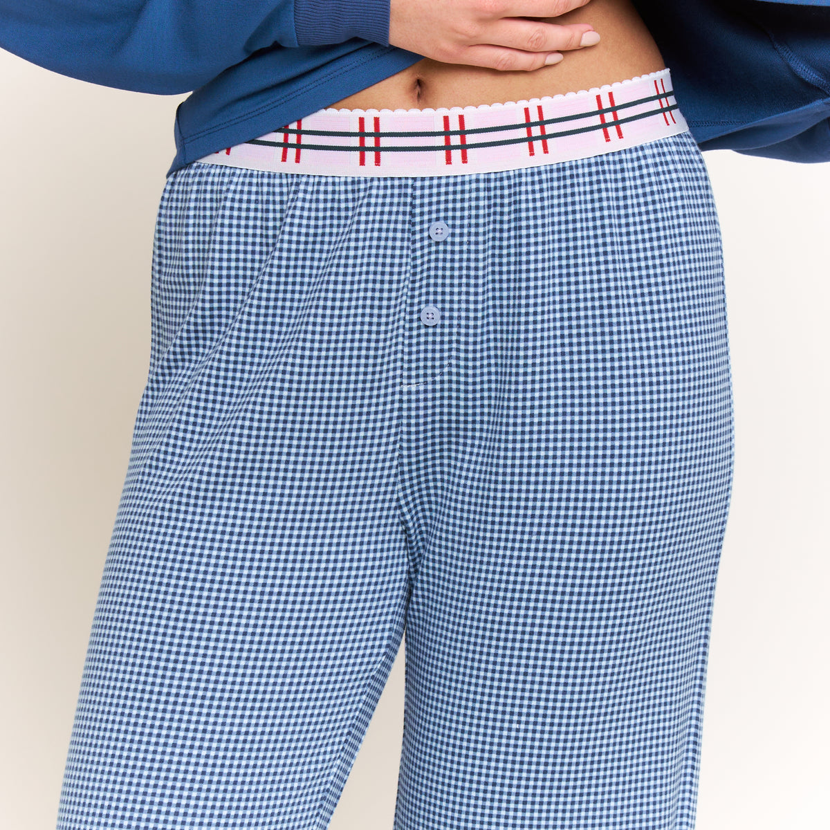 Sugar Sweetheart Long Sleeve Pant Set in Sapphire Mini Gingham - -