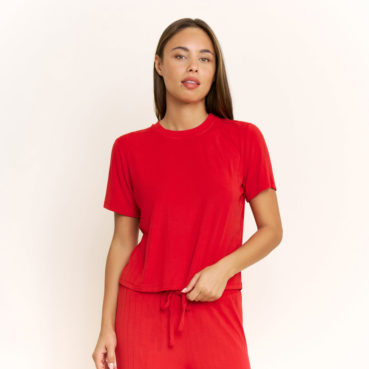 Cloud Modal Tee in Holly Red - -