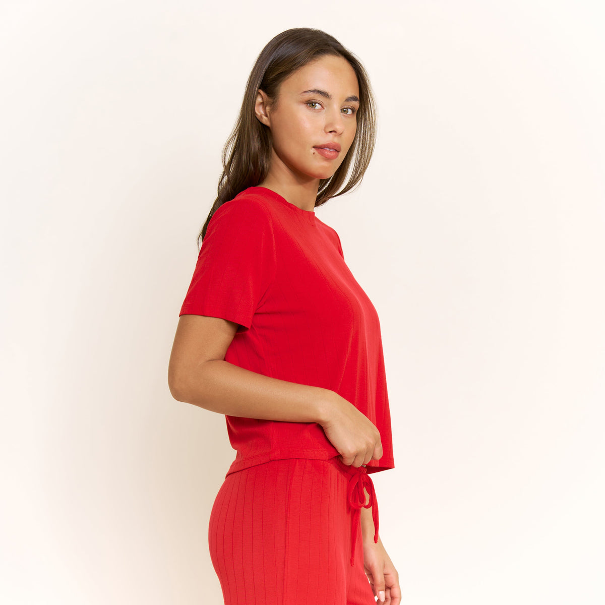 Cloud Modal Tee in Holly Red - -