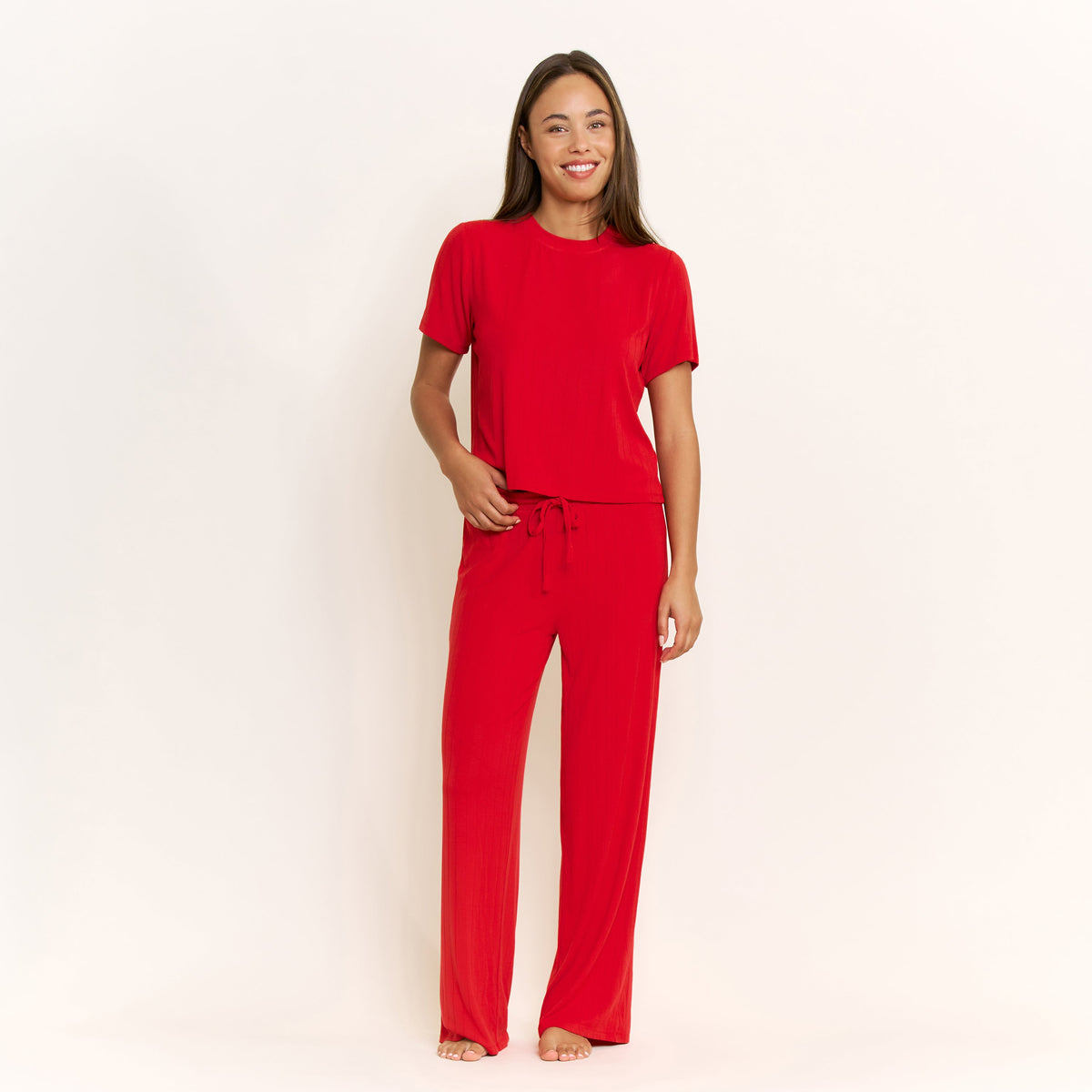 Cloud Modal Tee in Holly Red - -