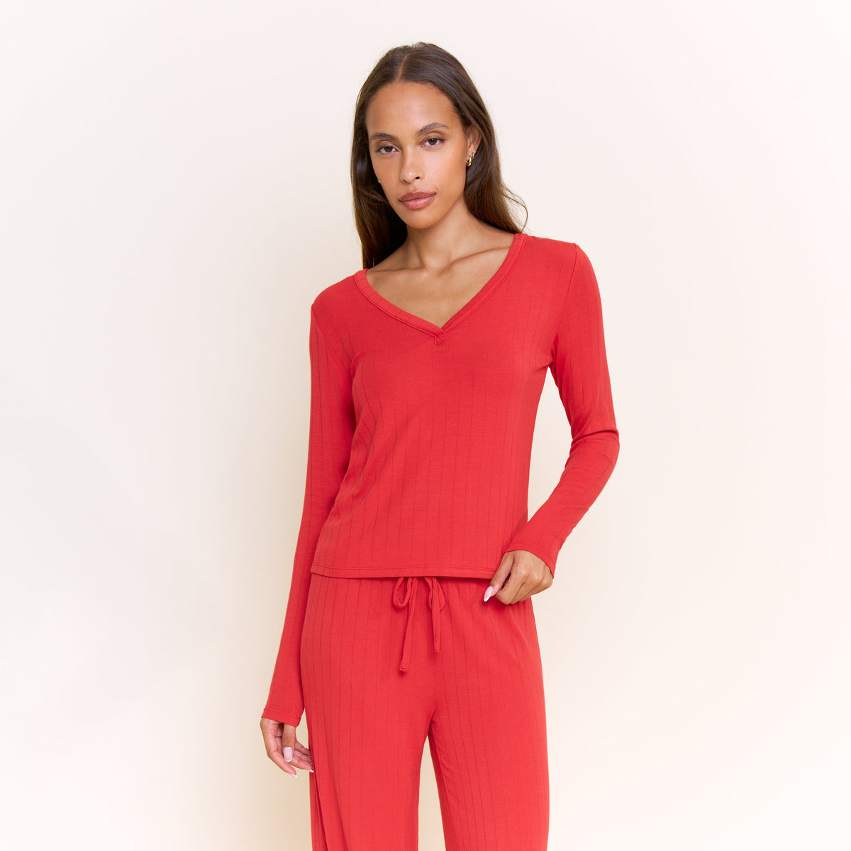 Cloud Modal Long Sleeve Top in Holly Red - -