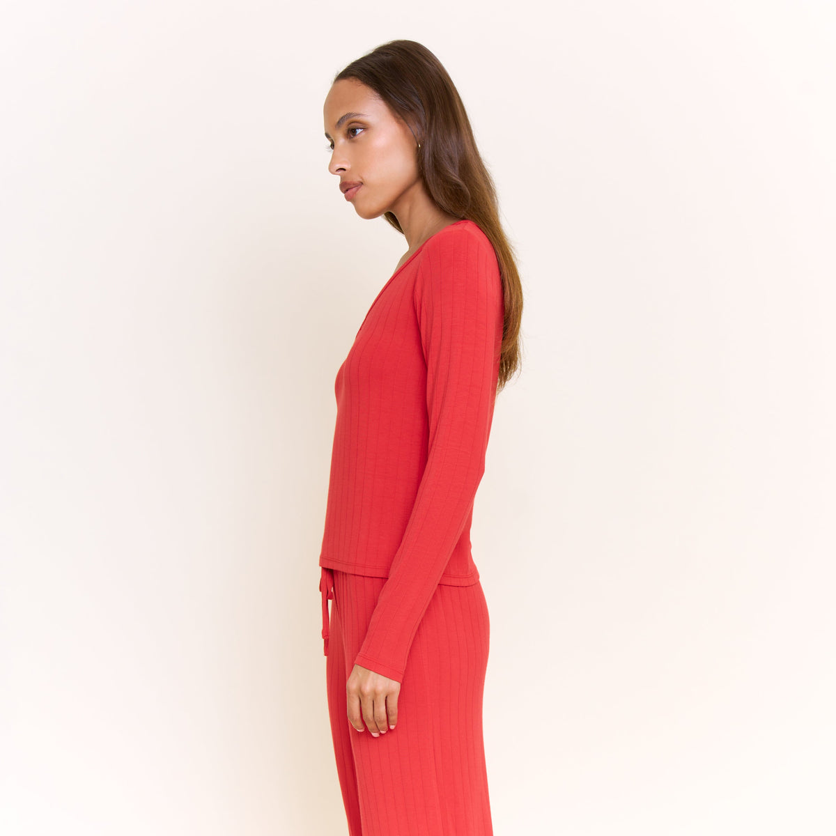 Cloud Modal Long Sleeve Top in Holly Red - -