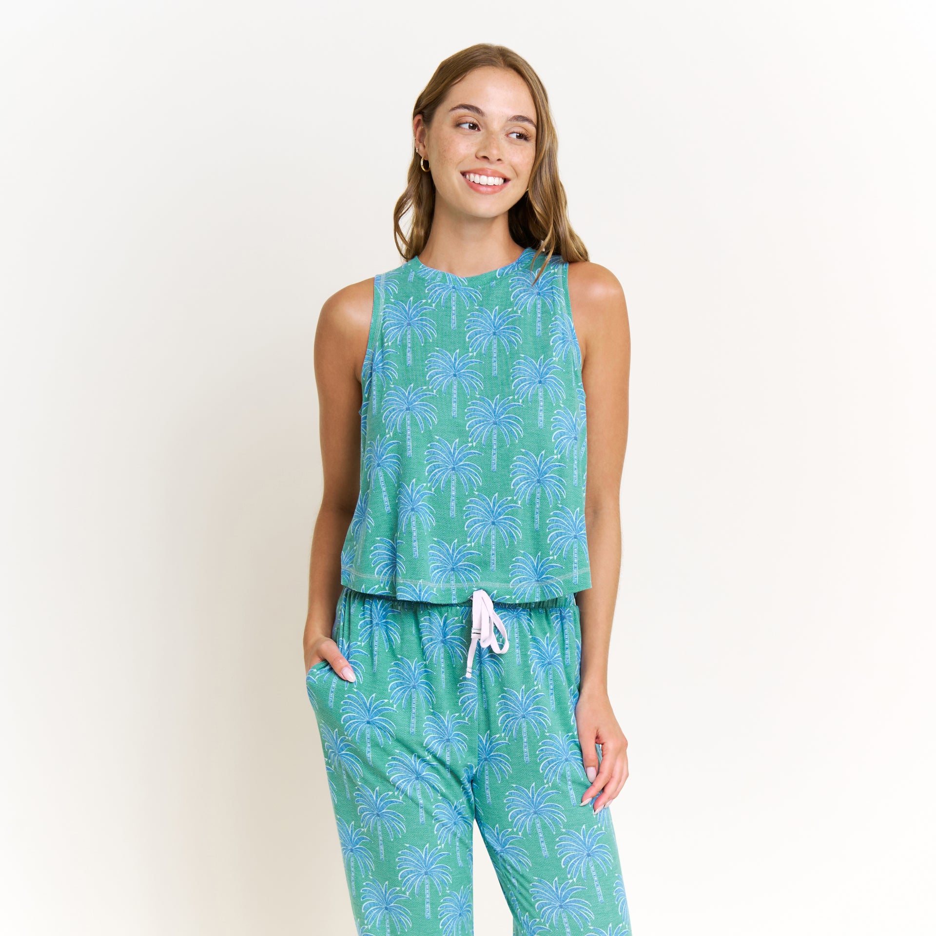 Star Seeker Tank Pant Set in Emerald Etched Palm - -