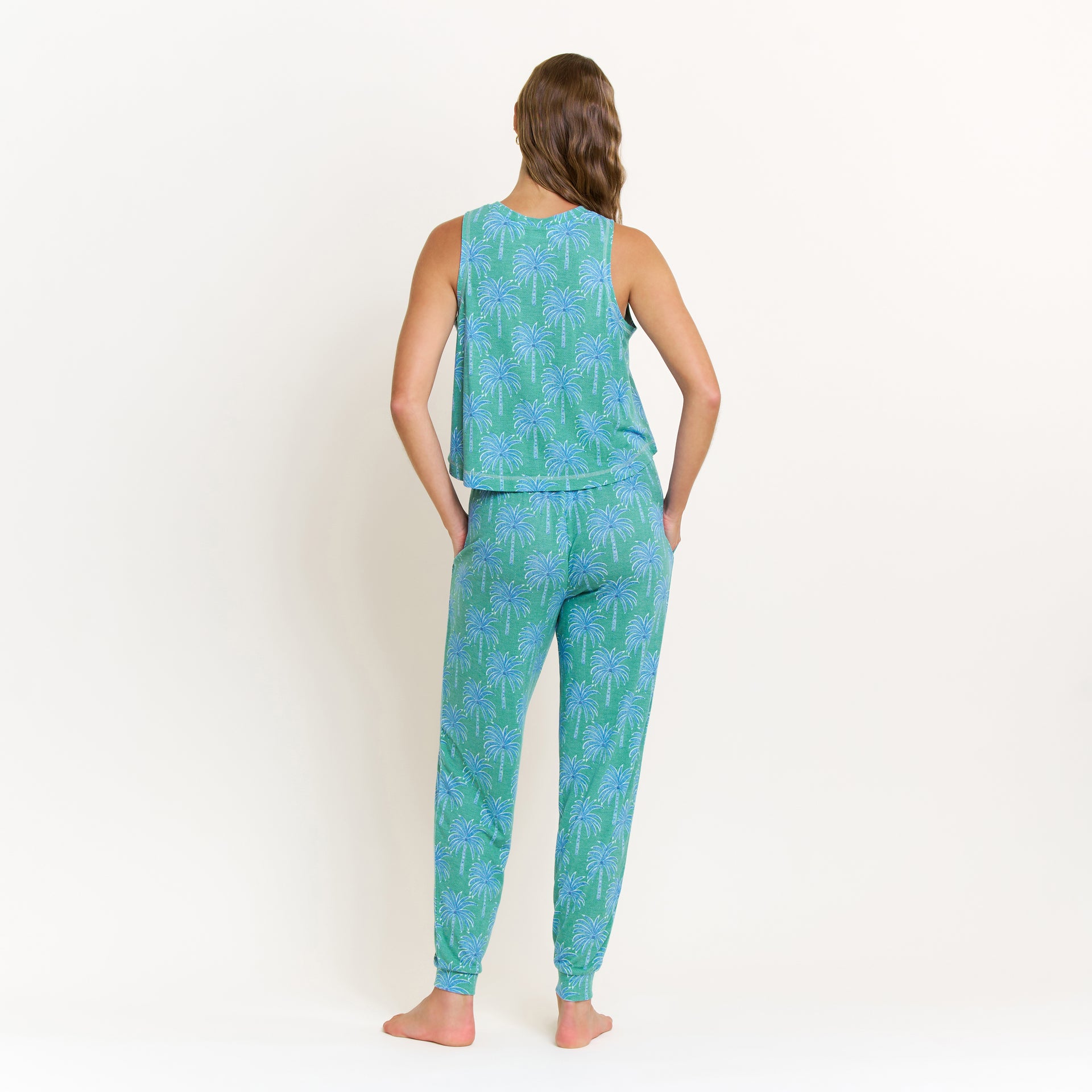 Star Seeker Tank Pant Set in Emerald Etched Palm - -