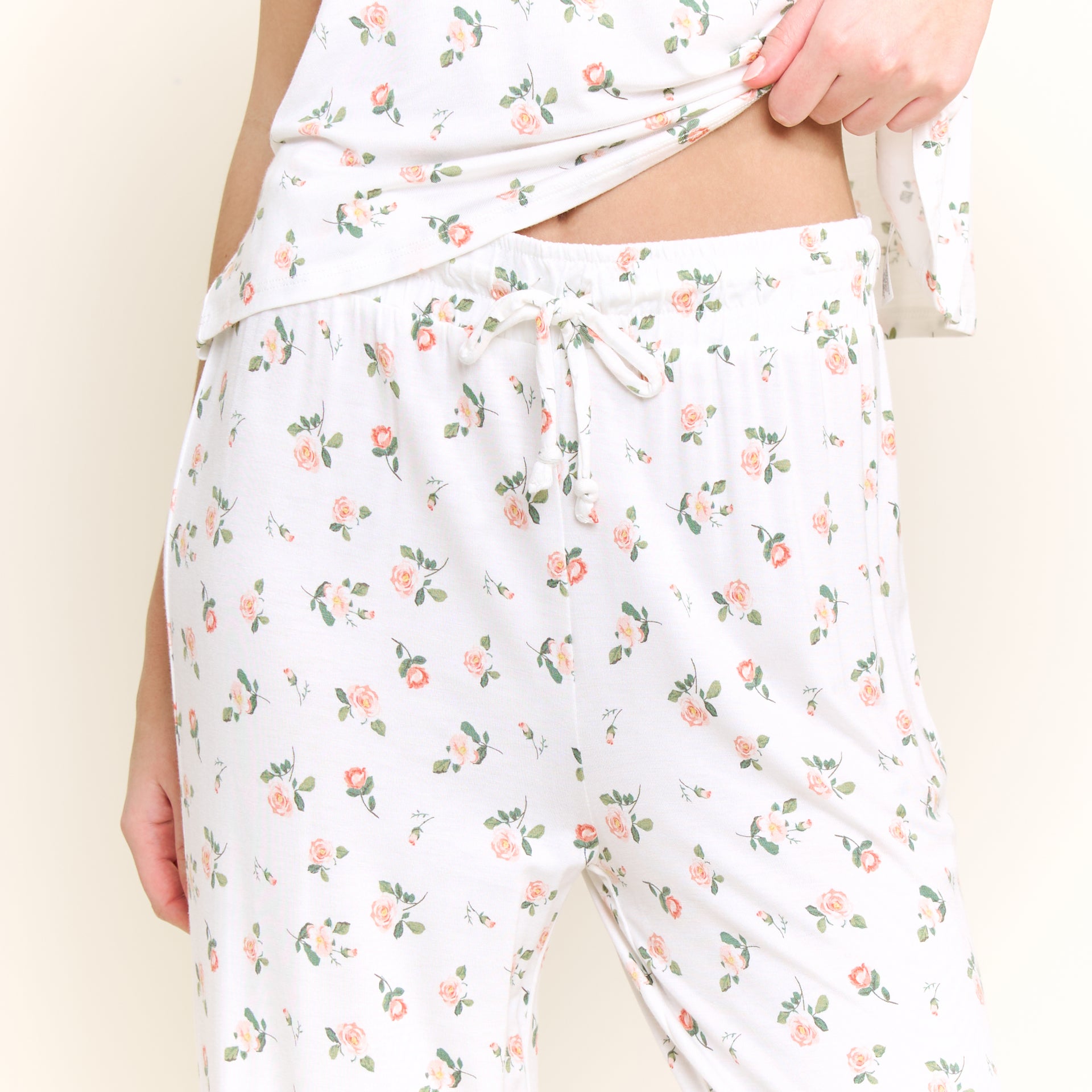 All American Tee Pant Set in Ivory Rosebuds - Sleepwear & Loungewear -