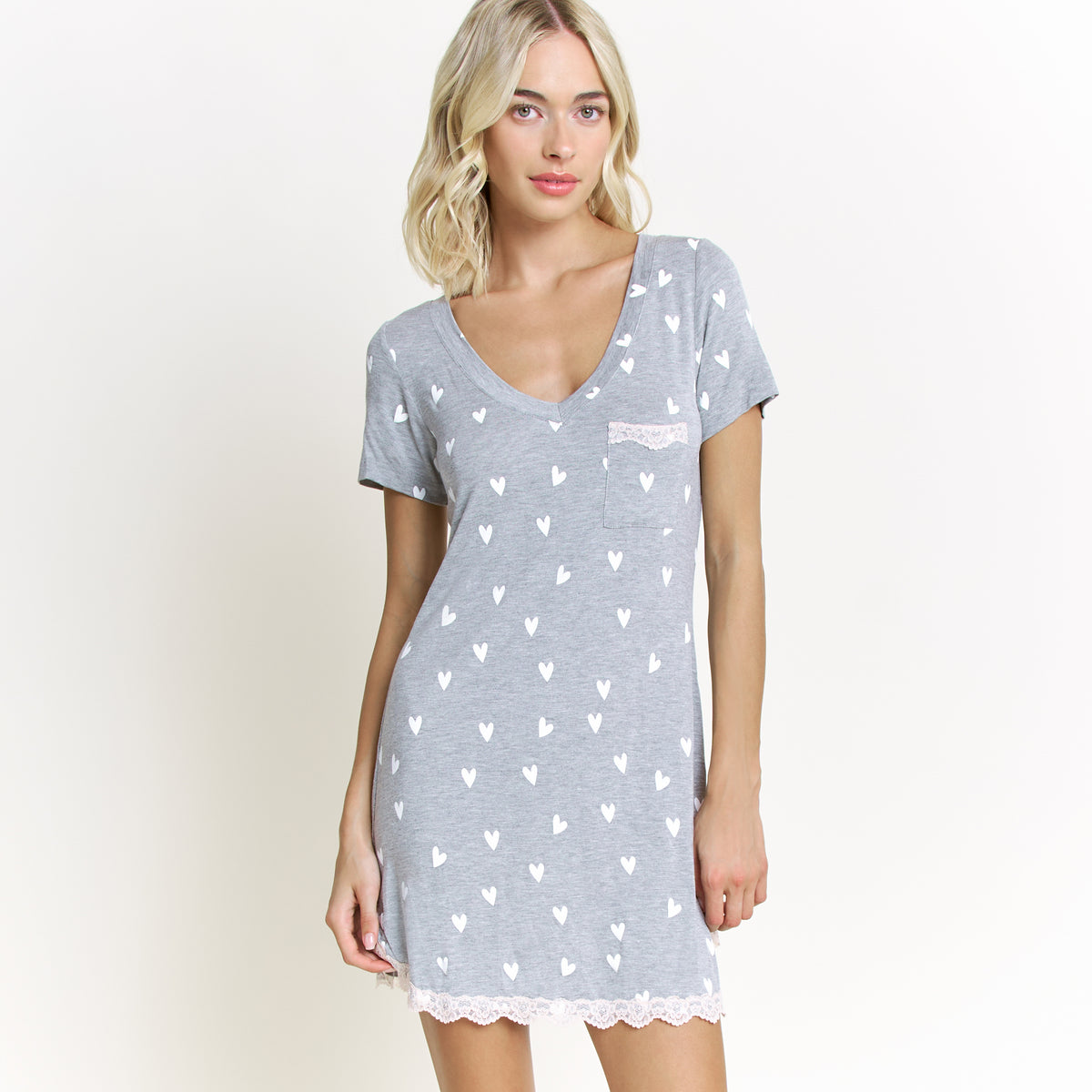 All American Sleepshirt In Heather Grey Hearts - Sleepwear & Loungewear -