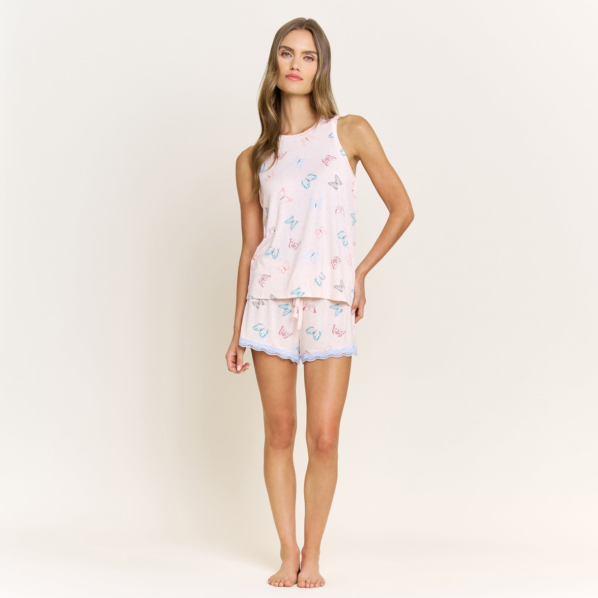 All American Tank Shortie Set in Powdery Peach Butterflies - Shortie Set -