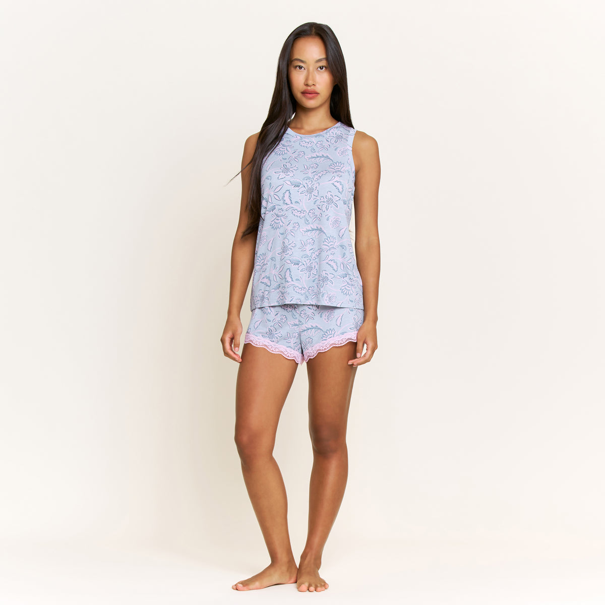 All American Tank Shortie Set in Stone Blue Floral - Shortie Set -