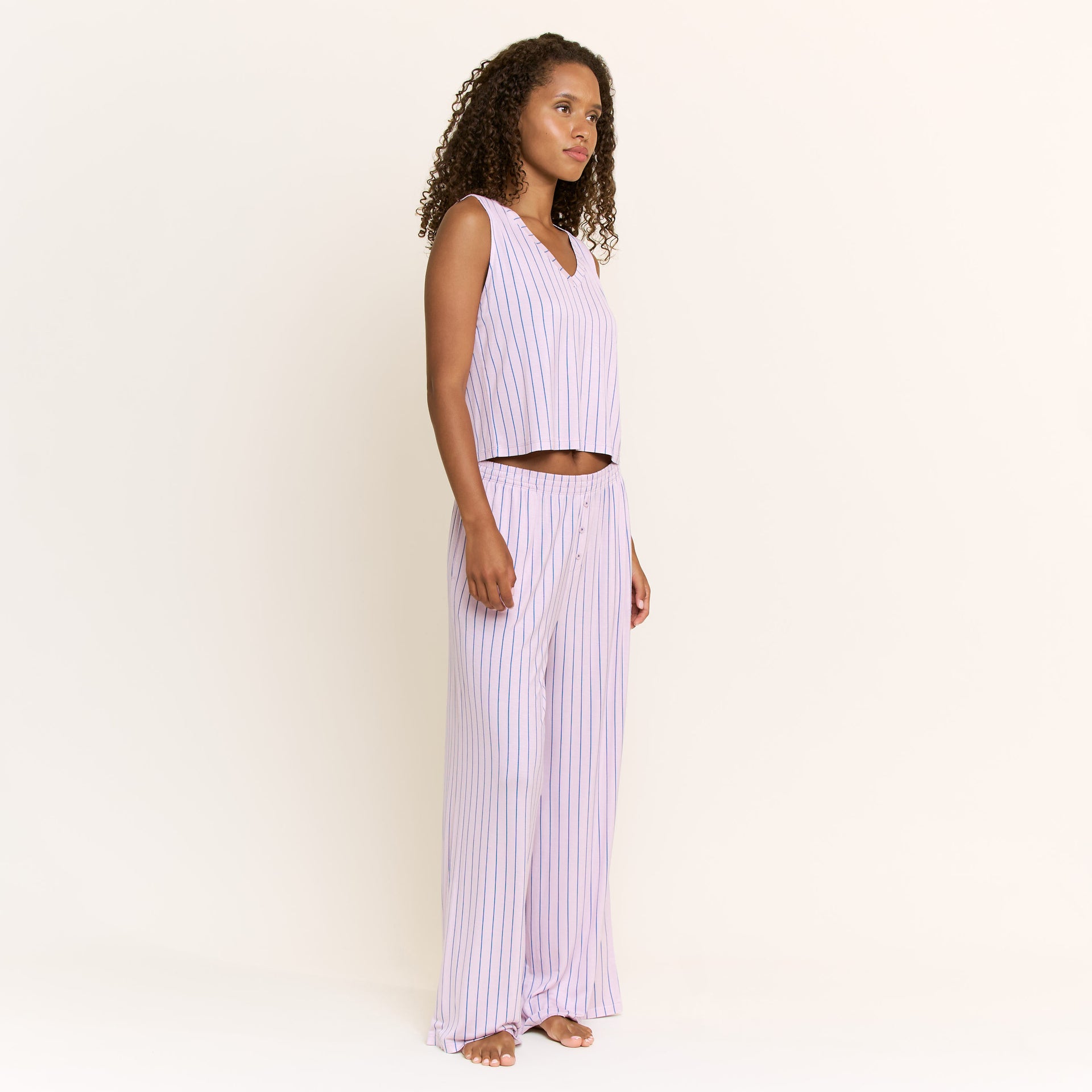 All American V Tank Pant Set in Lilac Dew Pin Stripe - -