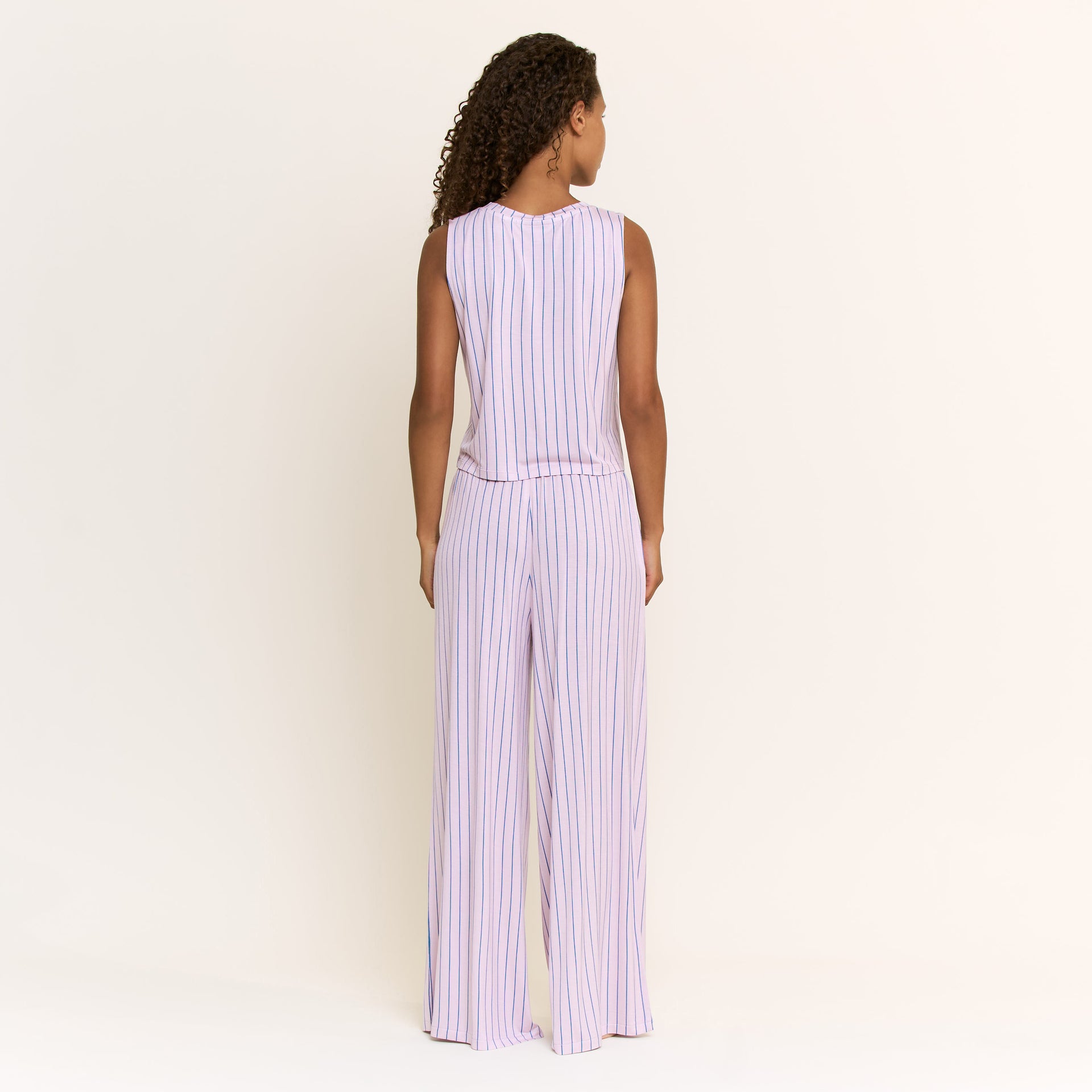 All American V Tank Pant Set in Lilac Dew Pin Stripe - -
