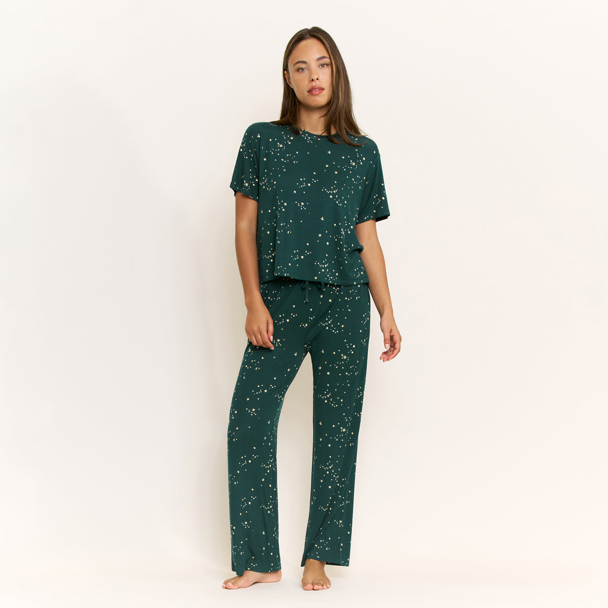 All American Tee Pant Set in Hunter Green Sparkle Stars - Sleepwear & Loungewear -