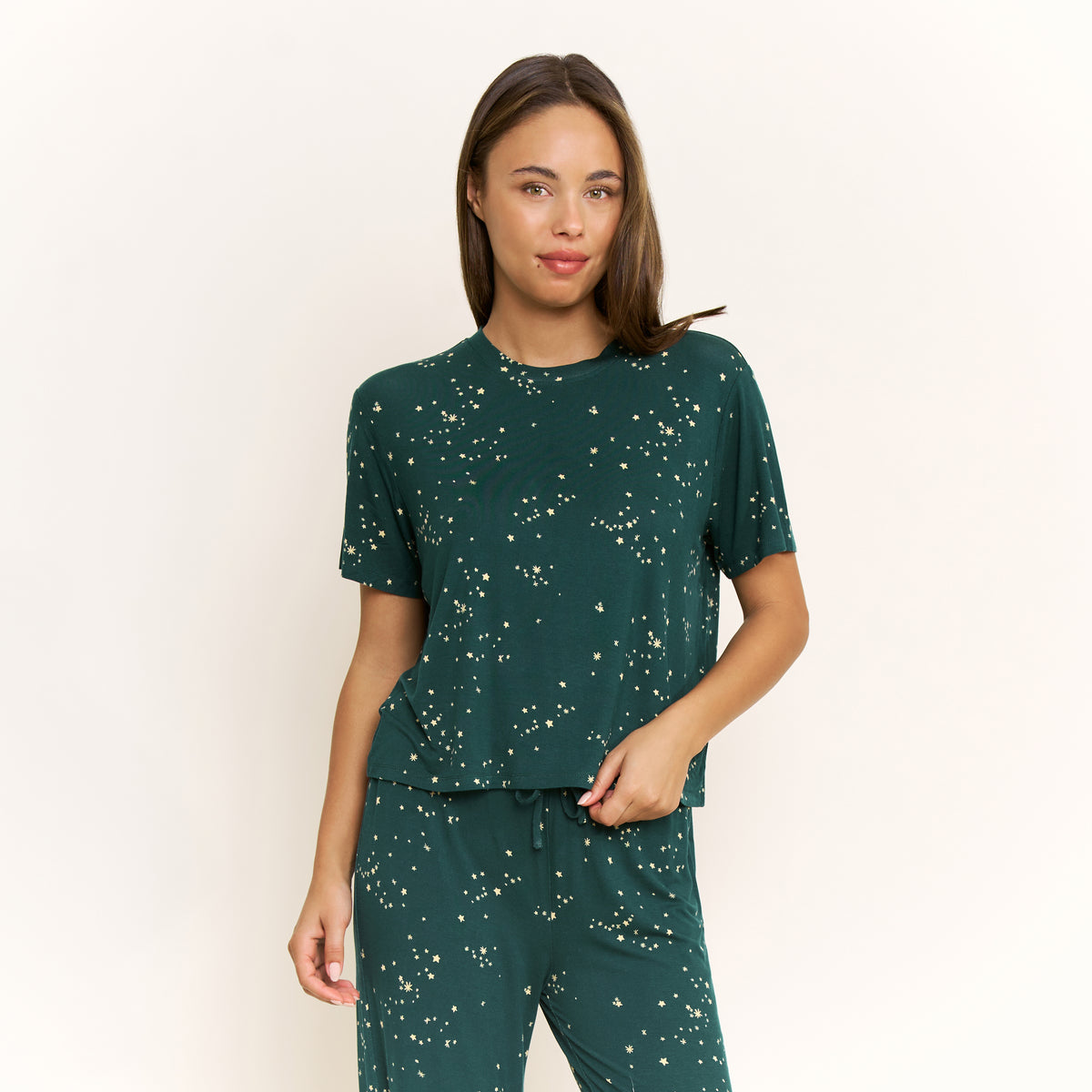 All American Tee Pant Set in Hunter Green Sparkle Stars - Sleepwear & Loungewear -