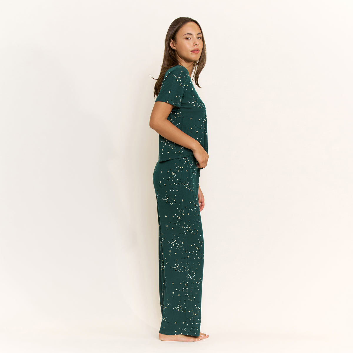 All American Tee Pant Set in Hunter Green Sparkle Stars - Sleepwear & Loungewear -