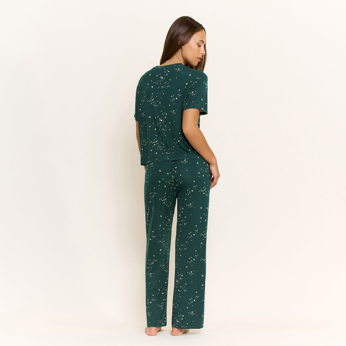 All American Tee Pant Set in Hunter Green Sparkle Stars - Sleepwear & Loungewear -