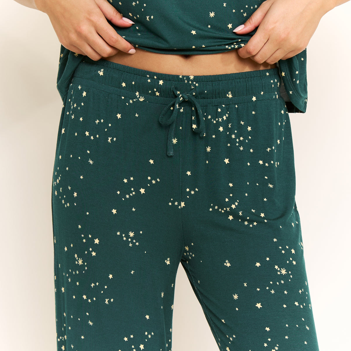 All American Tee Pant Set in Hunter Green Sparkle Stars - Sleepwear & Loungewear -