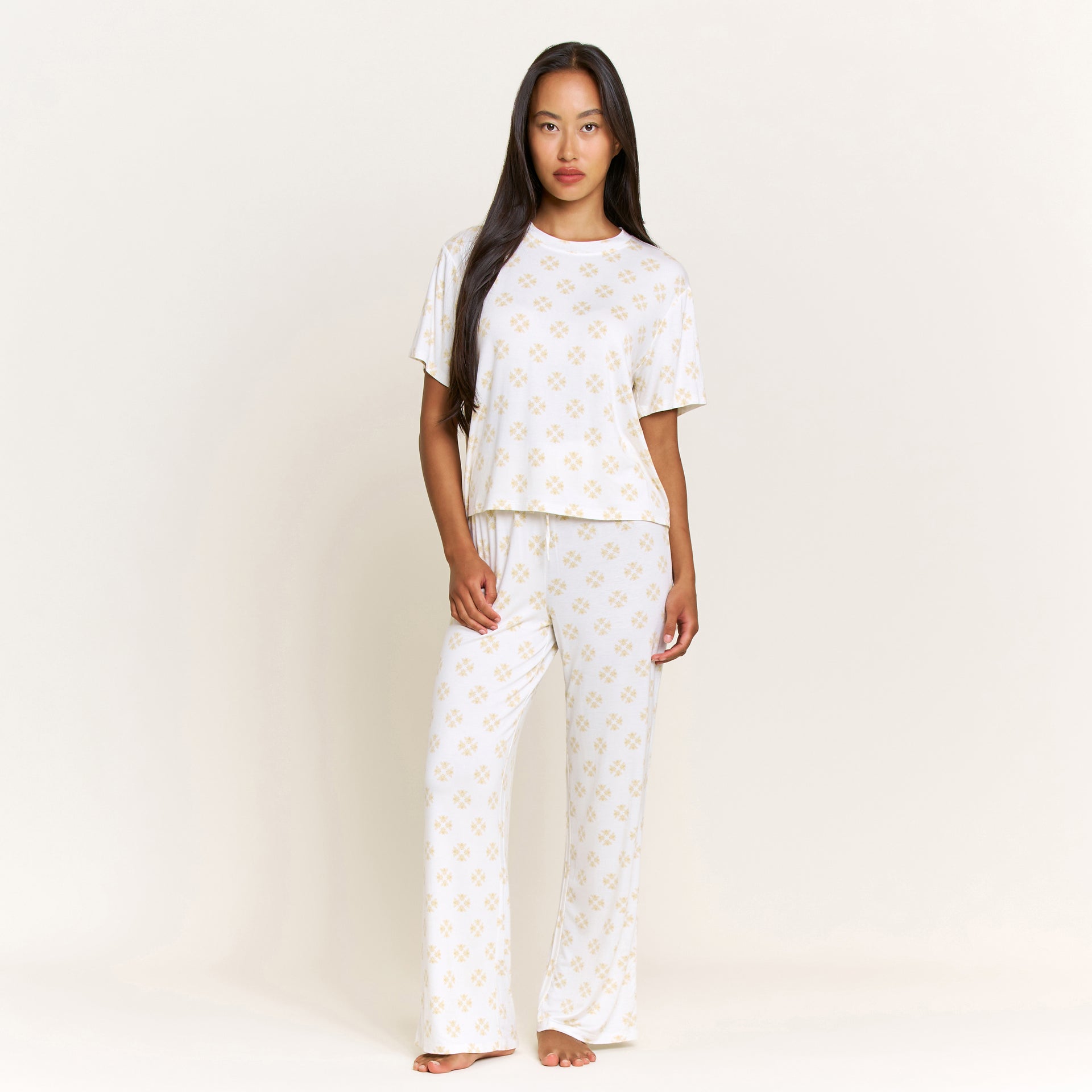 All American Tee Pant Set in Ivory Diamond Bees - Sleepwear & Loungewear -