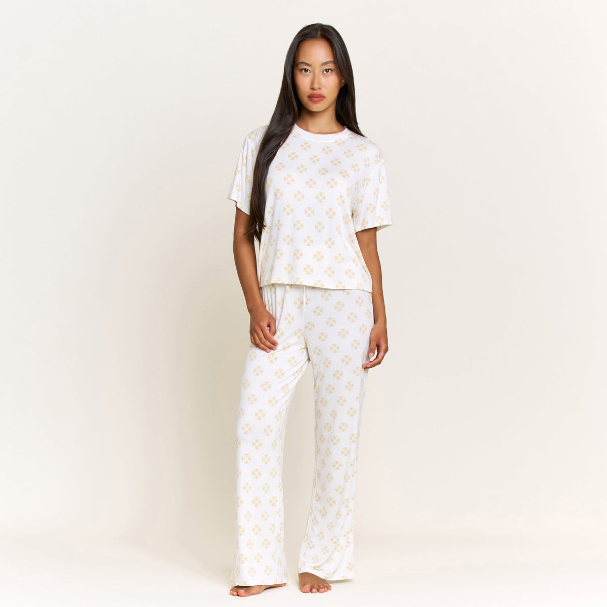 All American Tee Pant Set in Ivory Diamond Bees - Sleepwear & Loungewear -