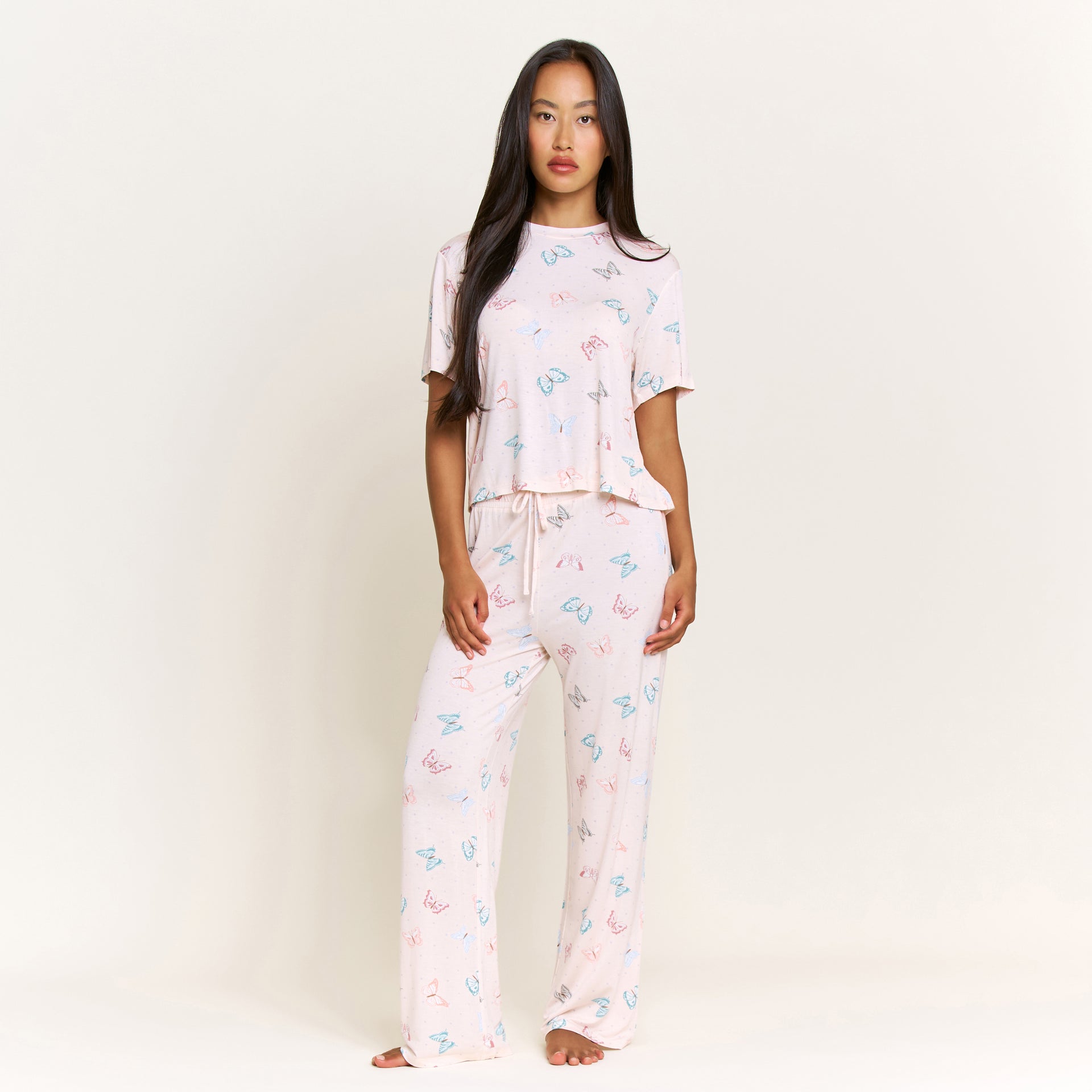 All American Tee Pant Set in Powdery Peach Butterflies - Sleepwear & Loungewear -