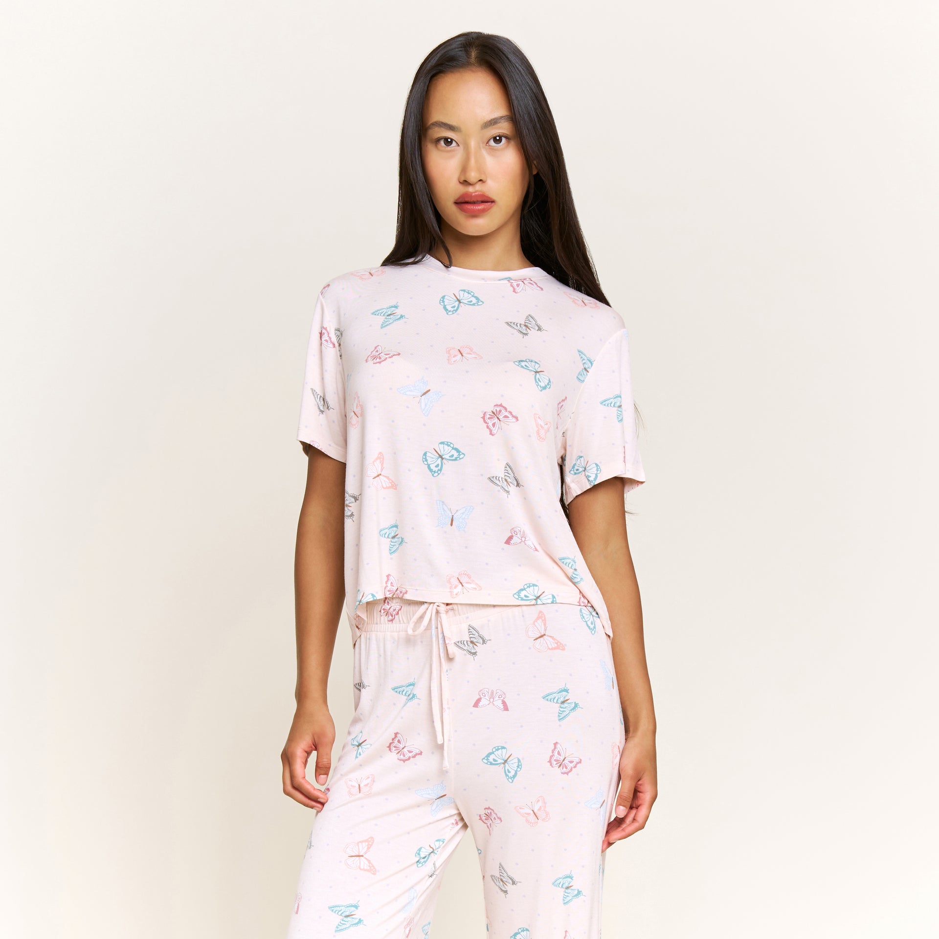 All American Tee Pant Set in Powdery Peach Butterflies - Sleepwear & Loungewear -