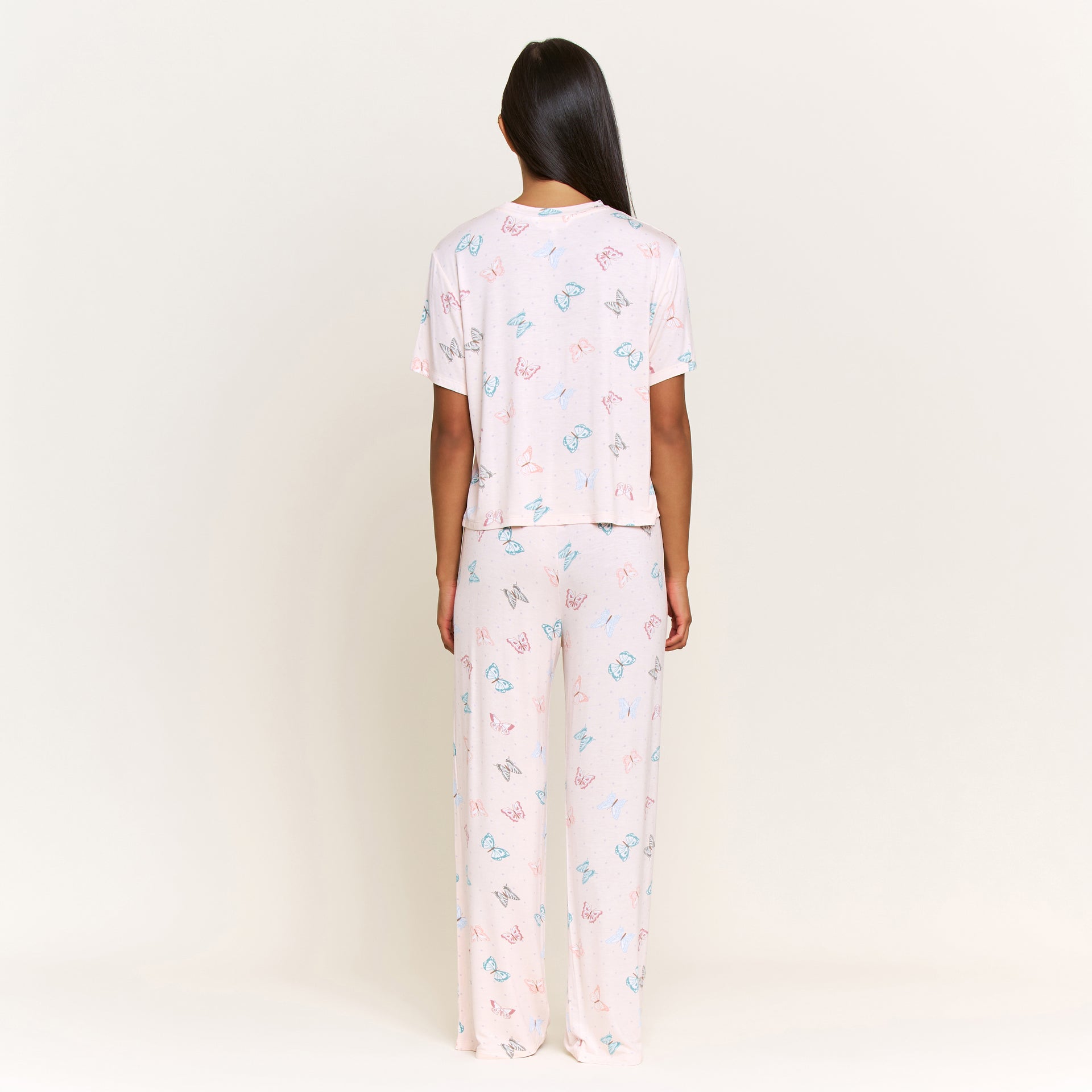 All American Tee Pant Set in Powdery Peach Butterflies - Sleepwear & Loungewear -