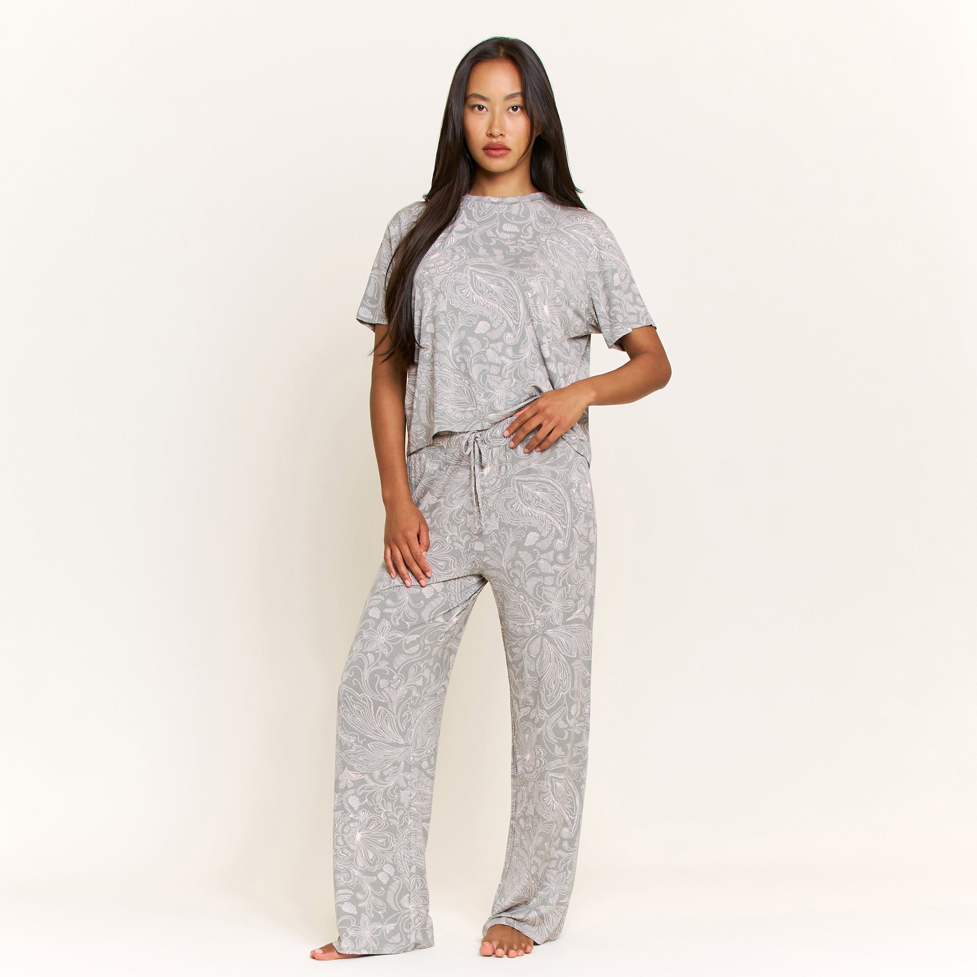All American Tee Pant Set in Soft Olive Paisley - Sleepwear & Loungewear -